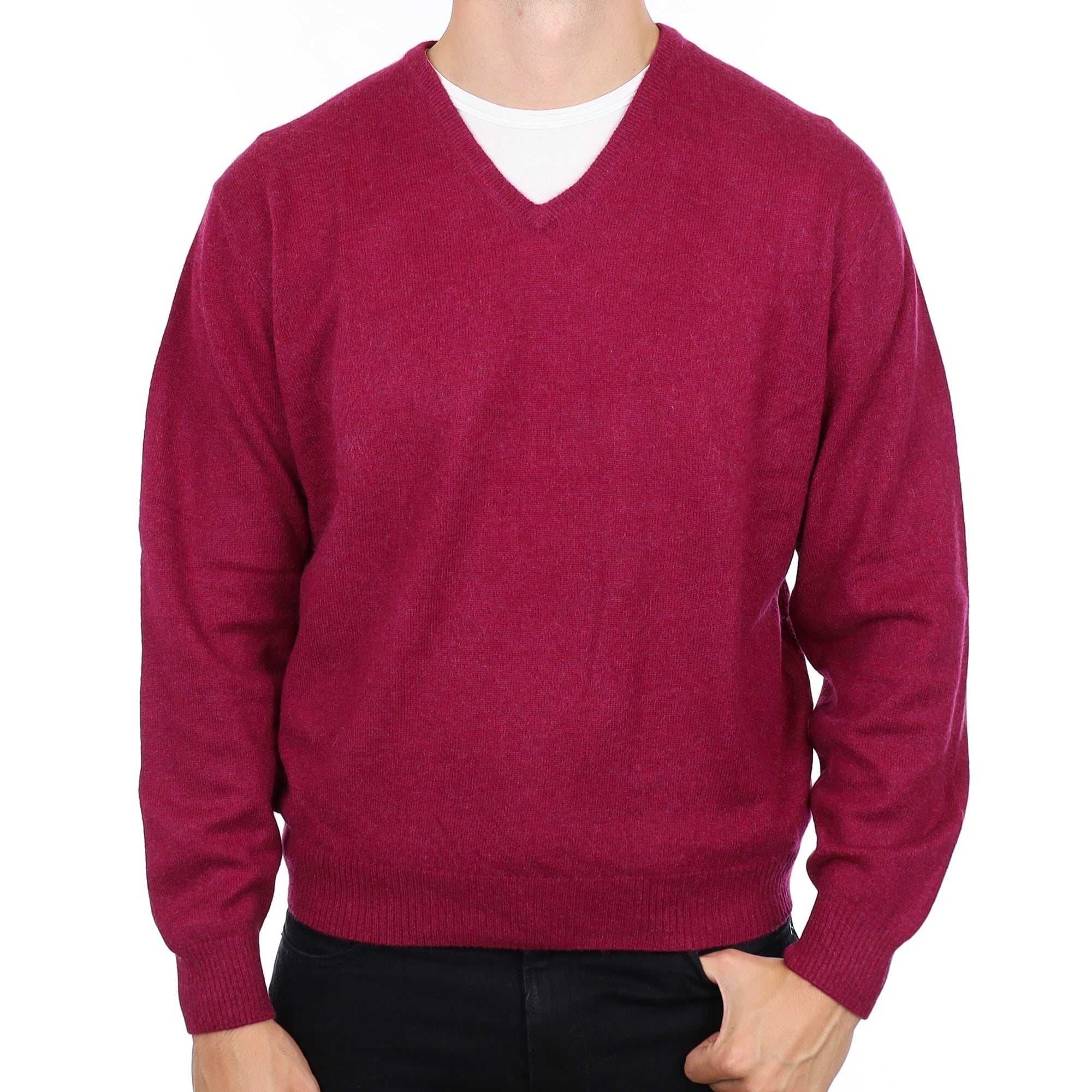 Men's Fig Pink Cashmere V Neck Jumper XXL