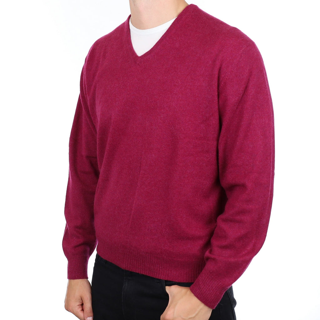 Men's Fig Pink Cashmere V Neck Jumper XXL