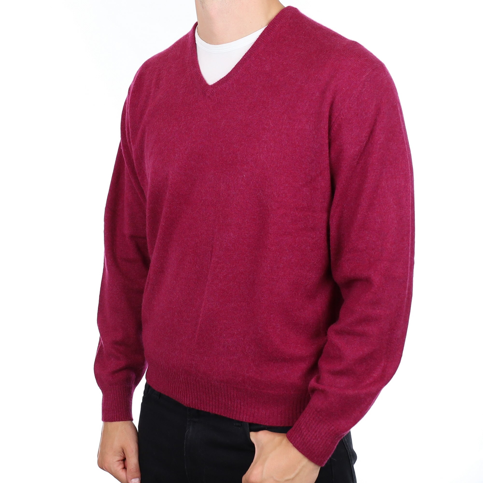 Men's Fig Pink Cashmere V Neck Jumper XXL