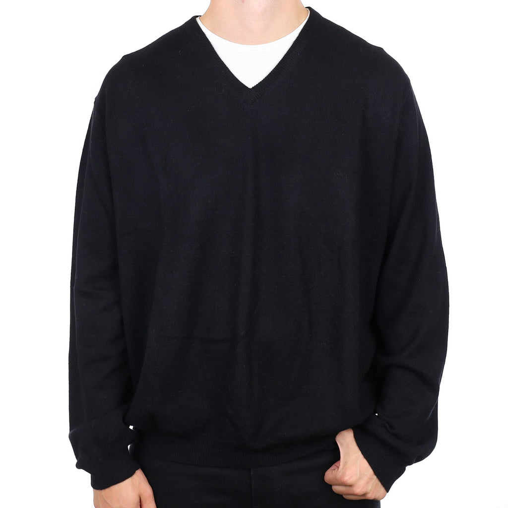 Men's Black Cashmere V Neck Jumper 3XL