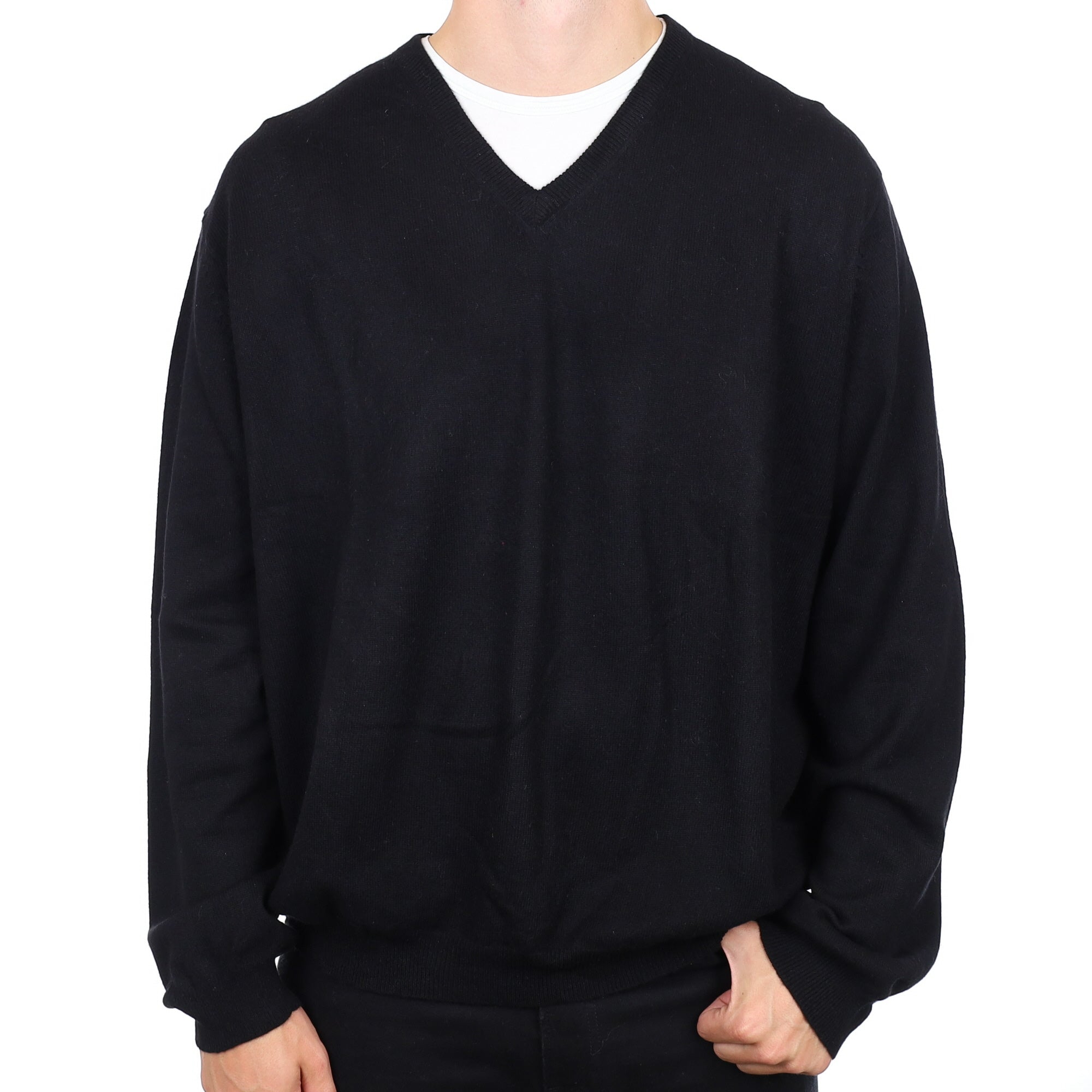 Men's Black Cashmere V Neck Jumper 3XL
