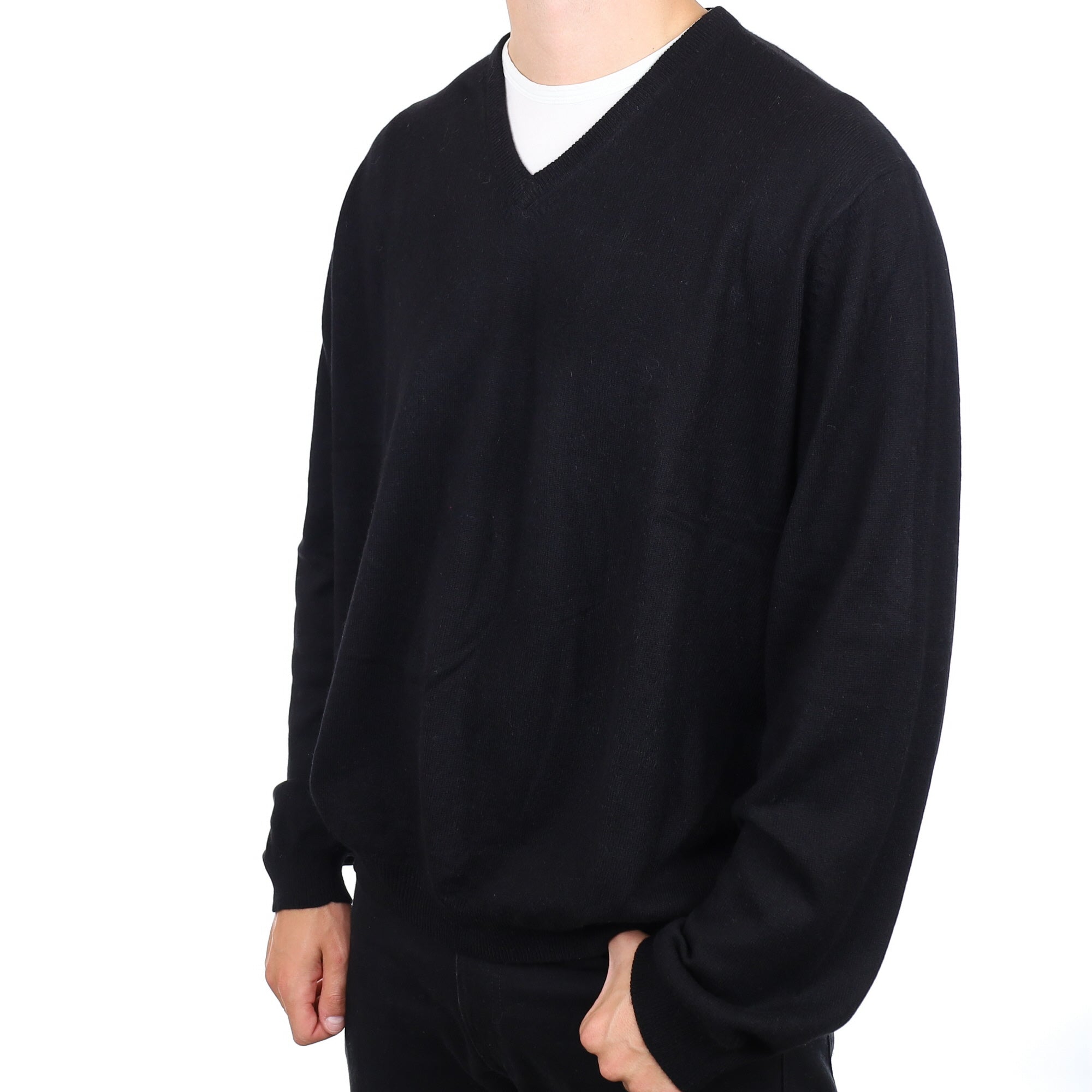 Men's Black Cashmere V Neck Jumper 3XL