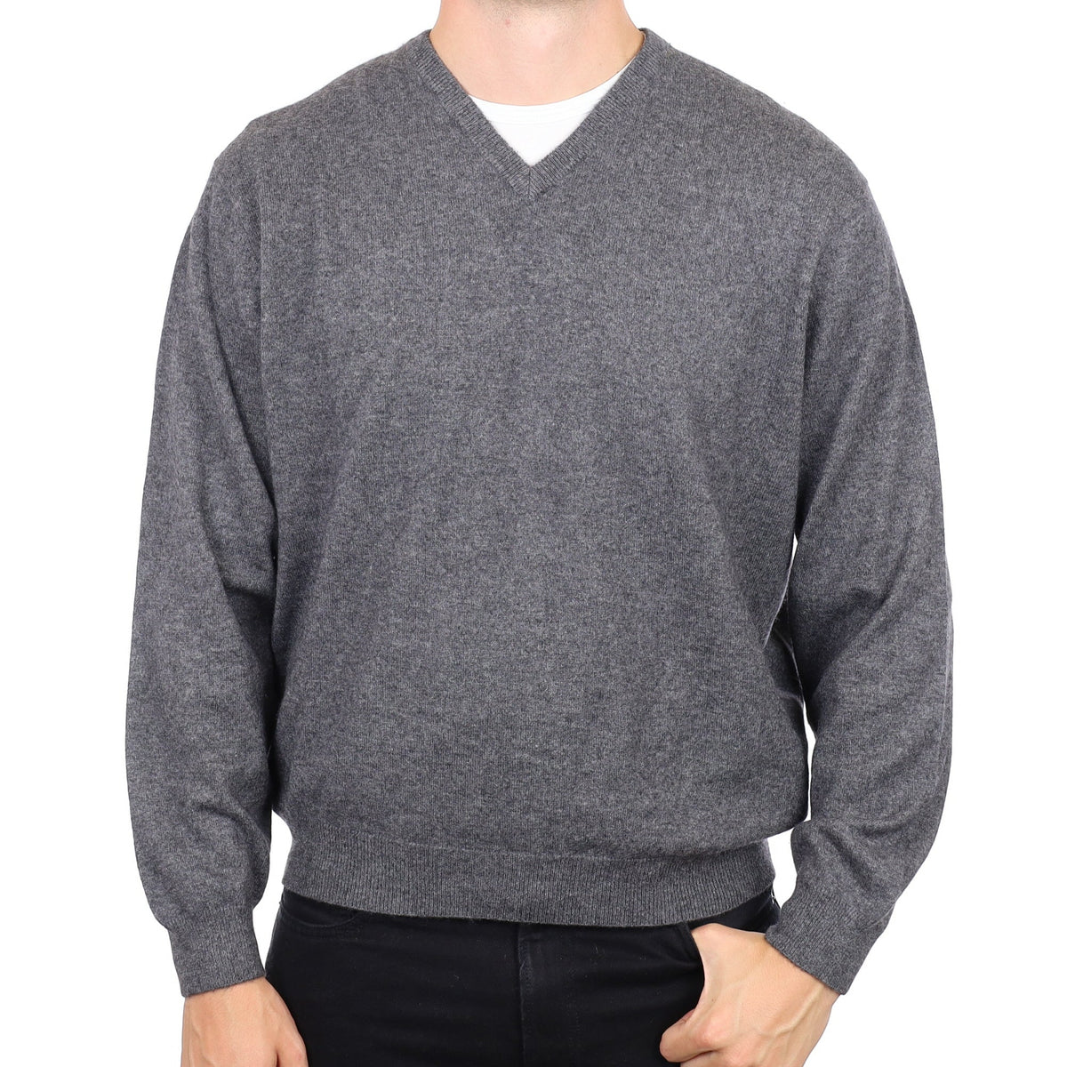 Men's Slate Grey Cashmere V Neck Jumper XXL