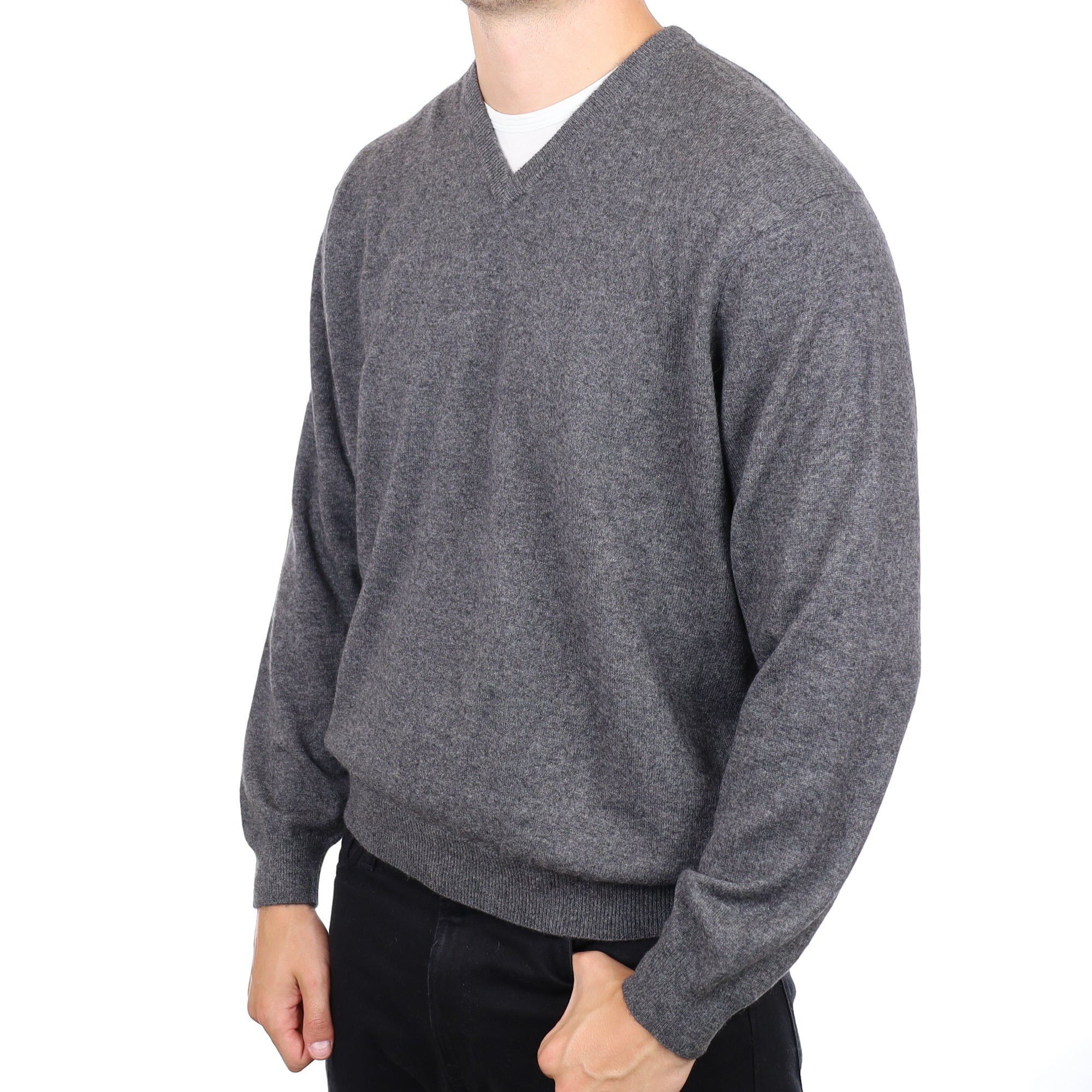 Men's Slate Grey Cashmere V Neck Jumper XXL