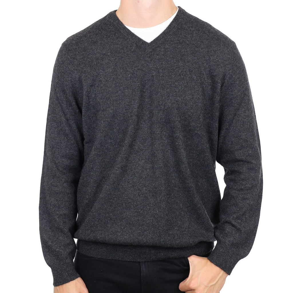 Men's Graphite Grey Cashmere V Neck Jumper XXL