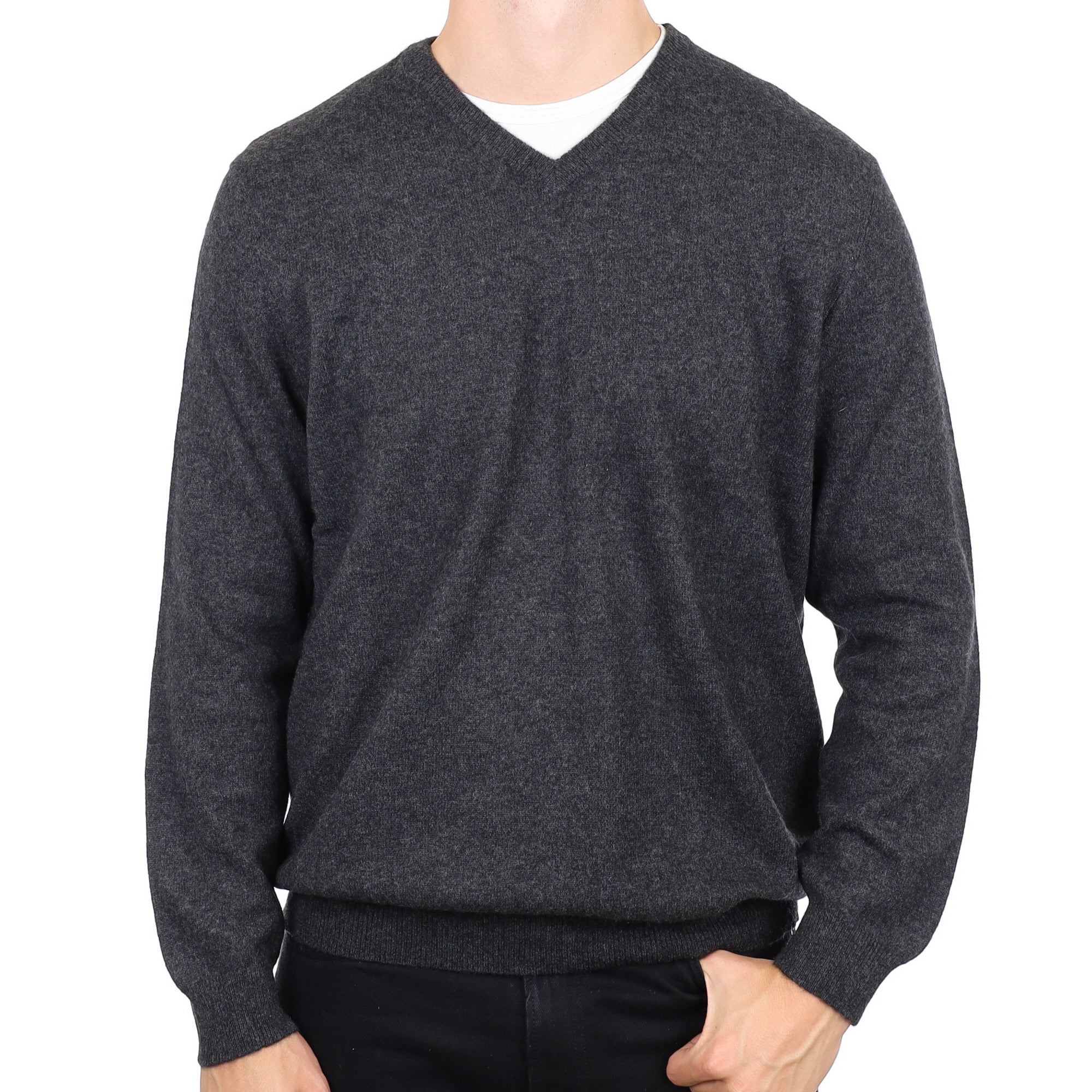 Men's Graphite Grey Cashmere V Neck Jumper XXL