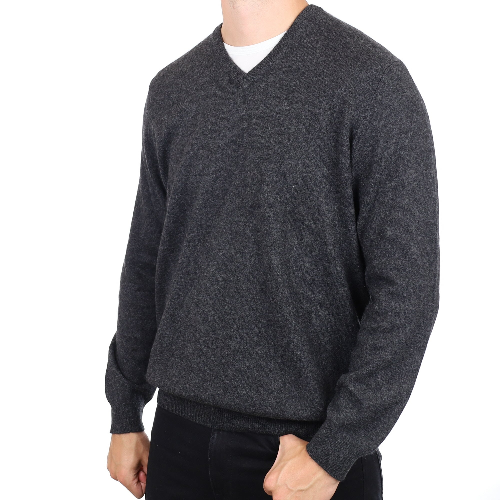 Men's Graphite Grey Cashmere V Neck Jumper XXL