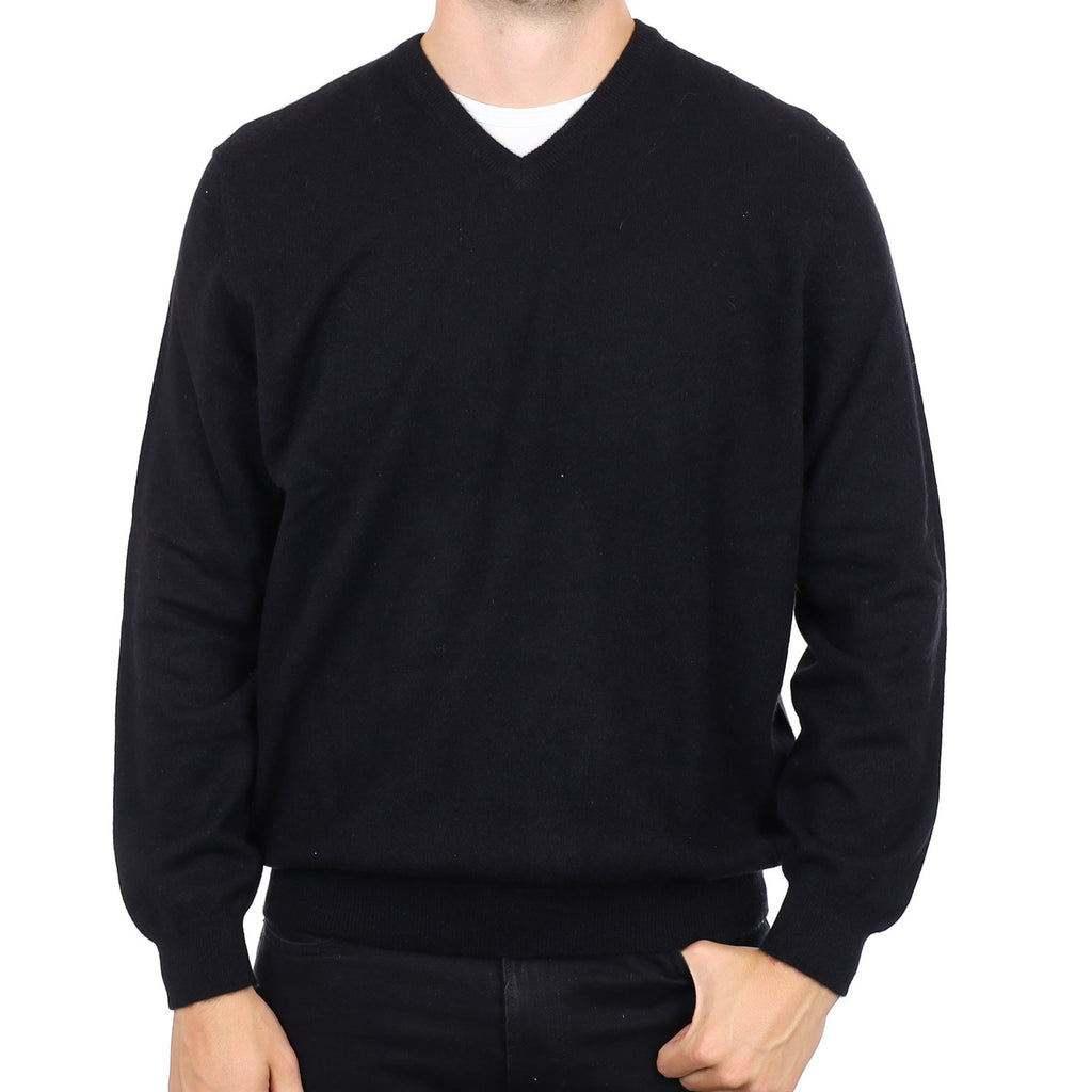 Men's Black Cashmere V Neck Jumper XXL