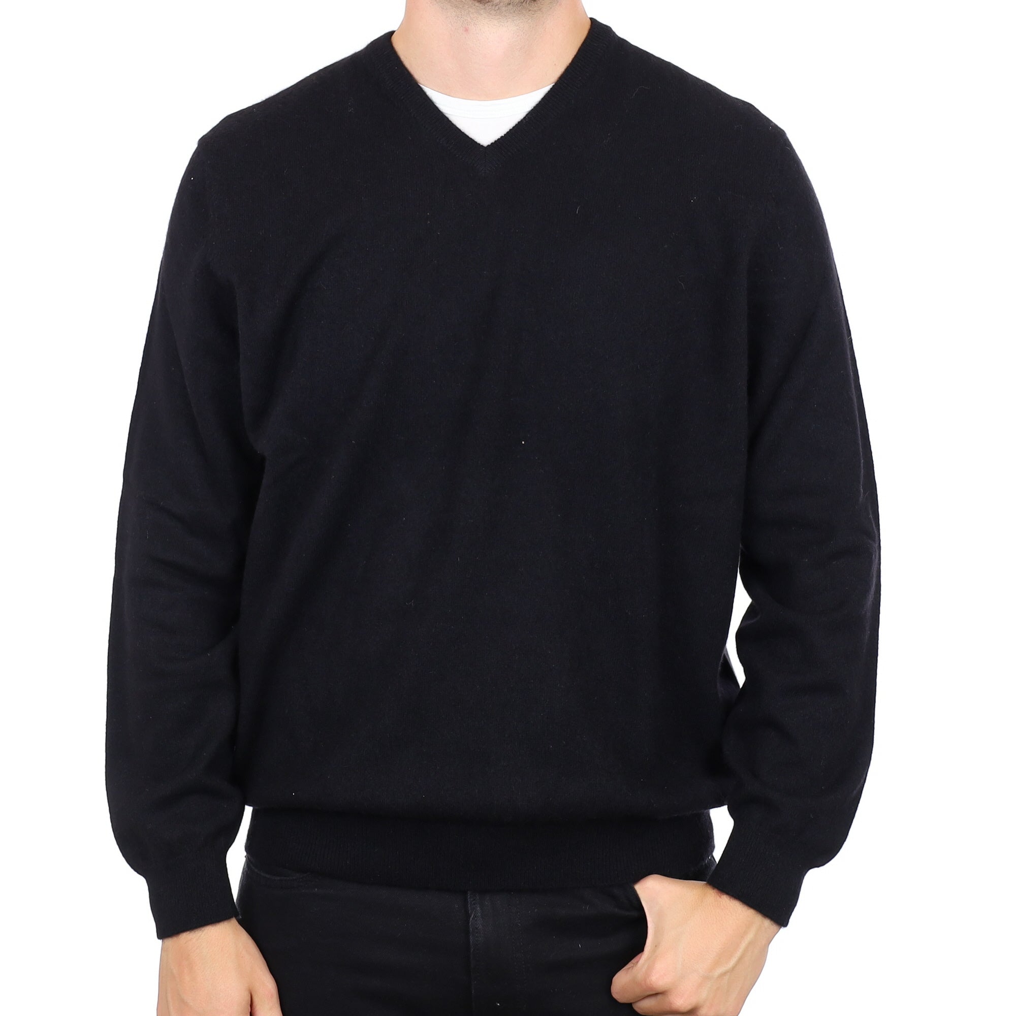 Men's Black Cashmere V Neck Jumper XXL