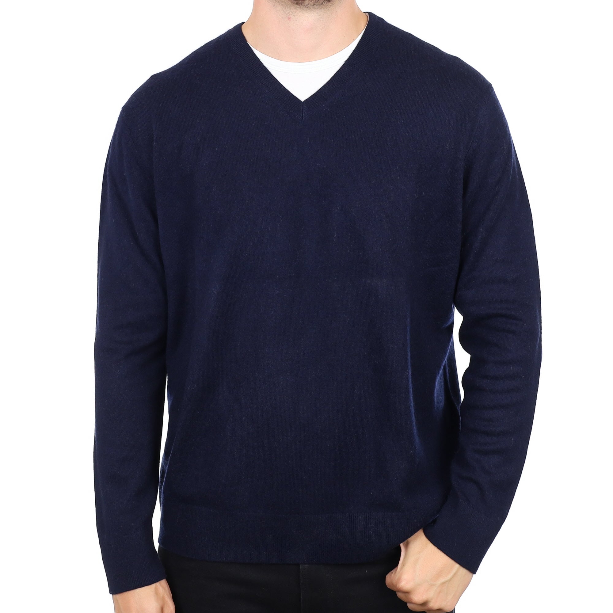 Men's Navy Blue Cashmere V Neck Jumper XXL