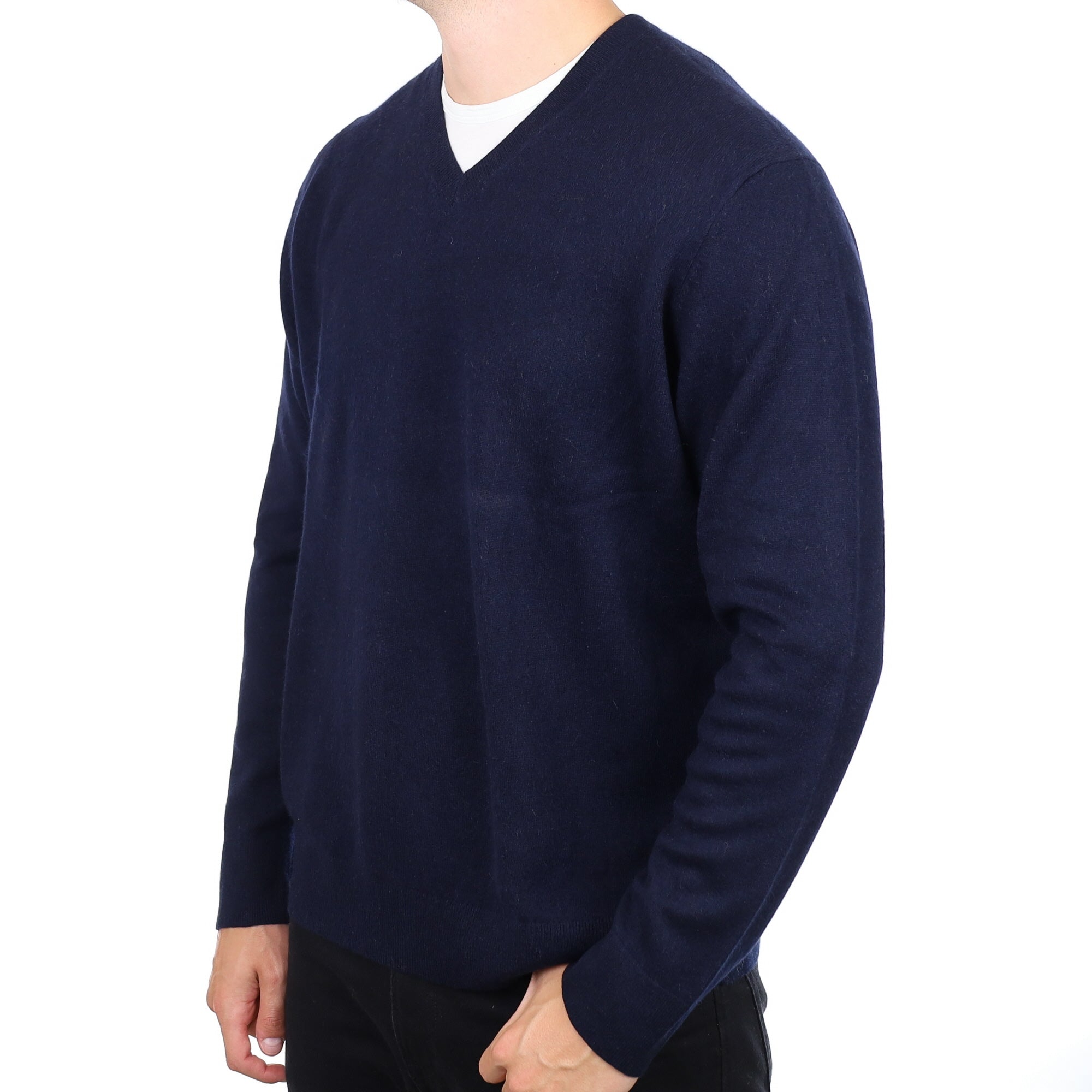 Men's Navy Blue Cashmere V Neck Jumper XXL