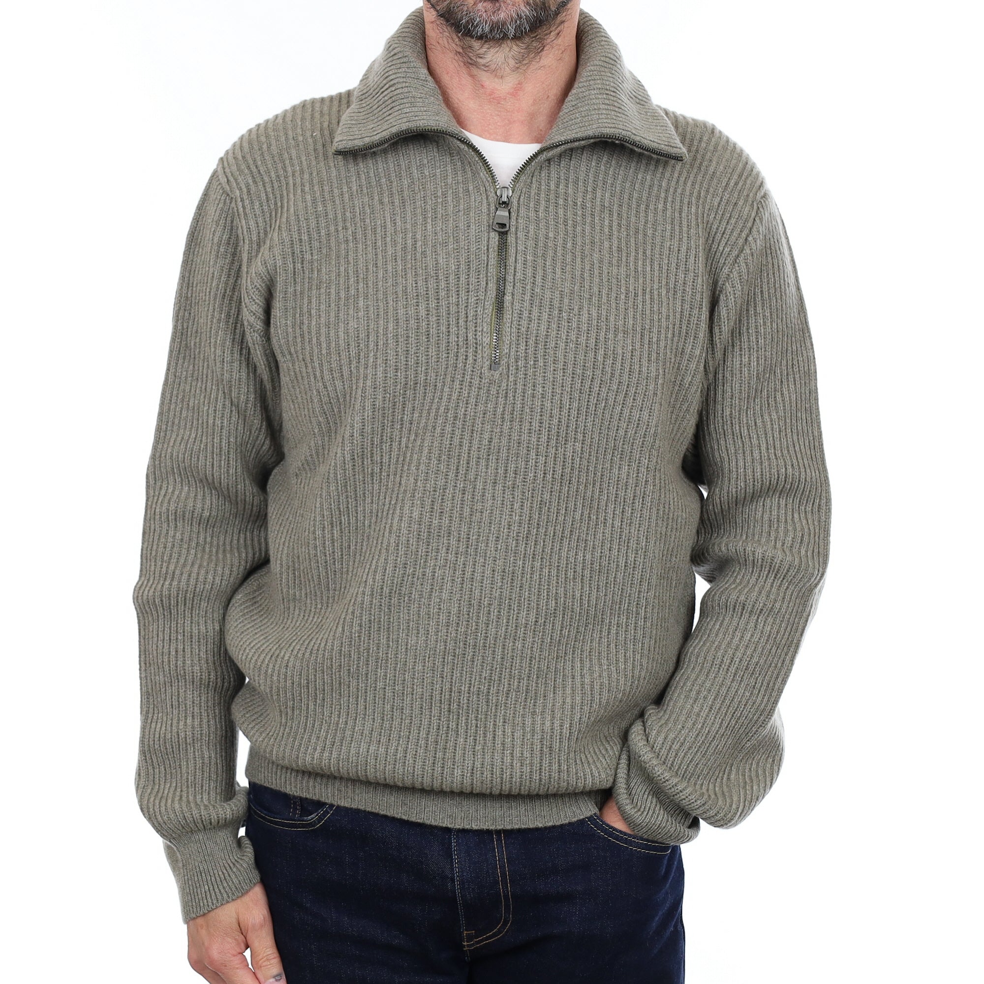 Men's Brand New Scottish Soft Pine Chunky Rib Cashmere 1/4 Zip Jumper Small