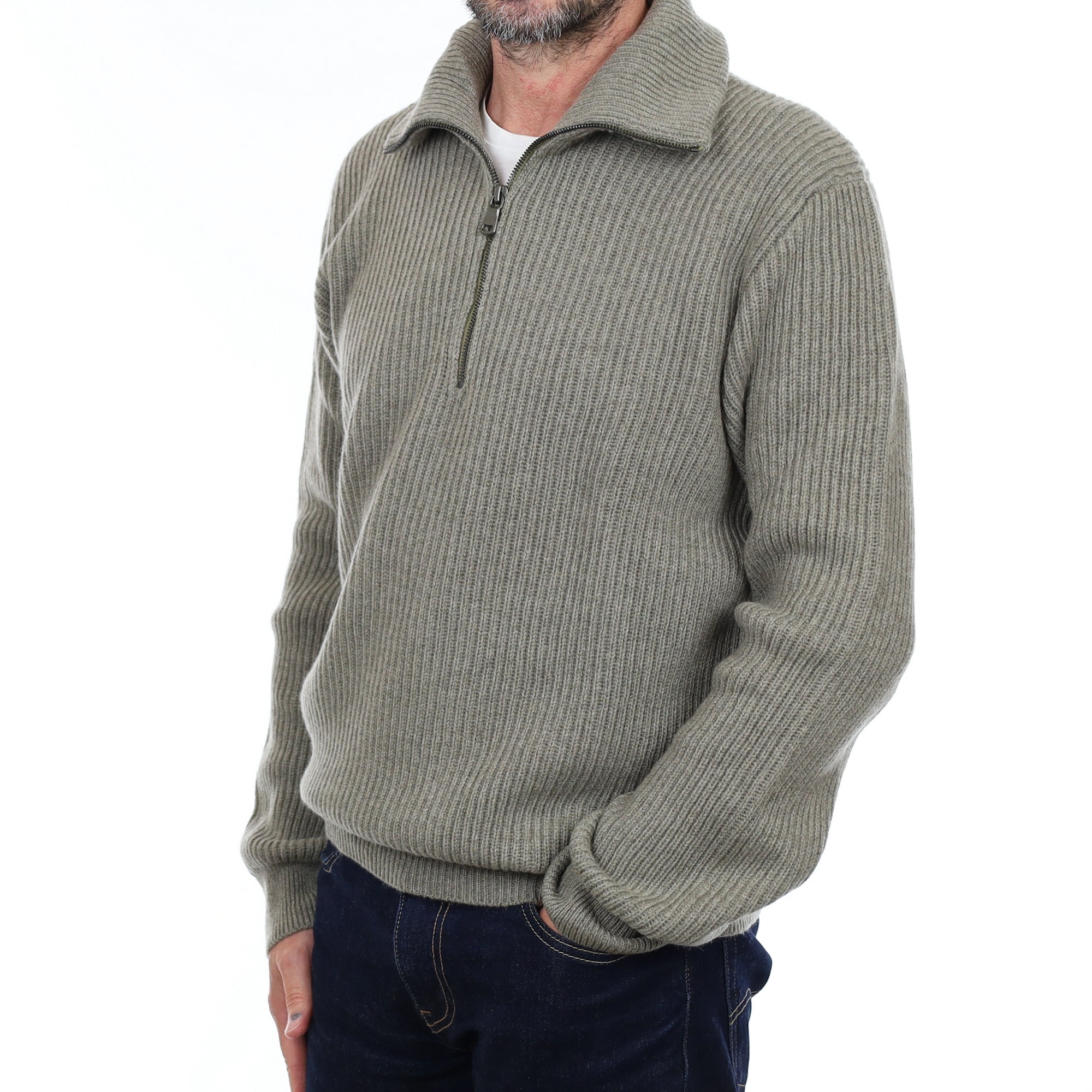 Men's Brand New Scottish Soft Pine Chunky Rib Cashmere 1/4 Zip Jumper Small