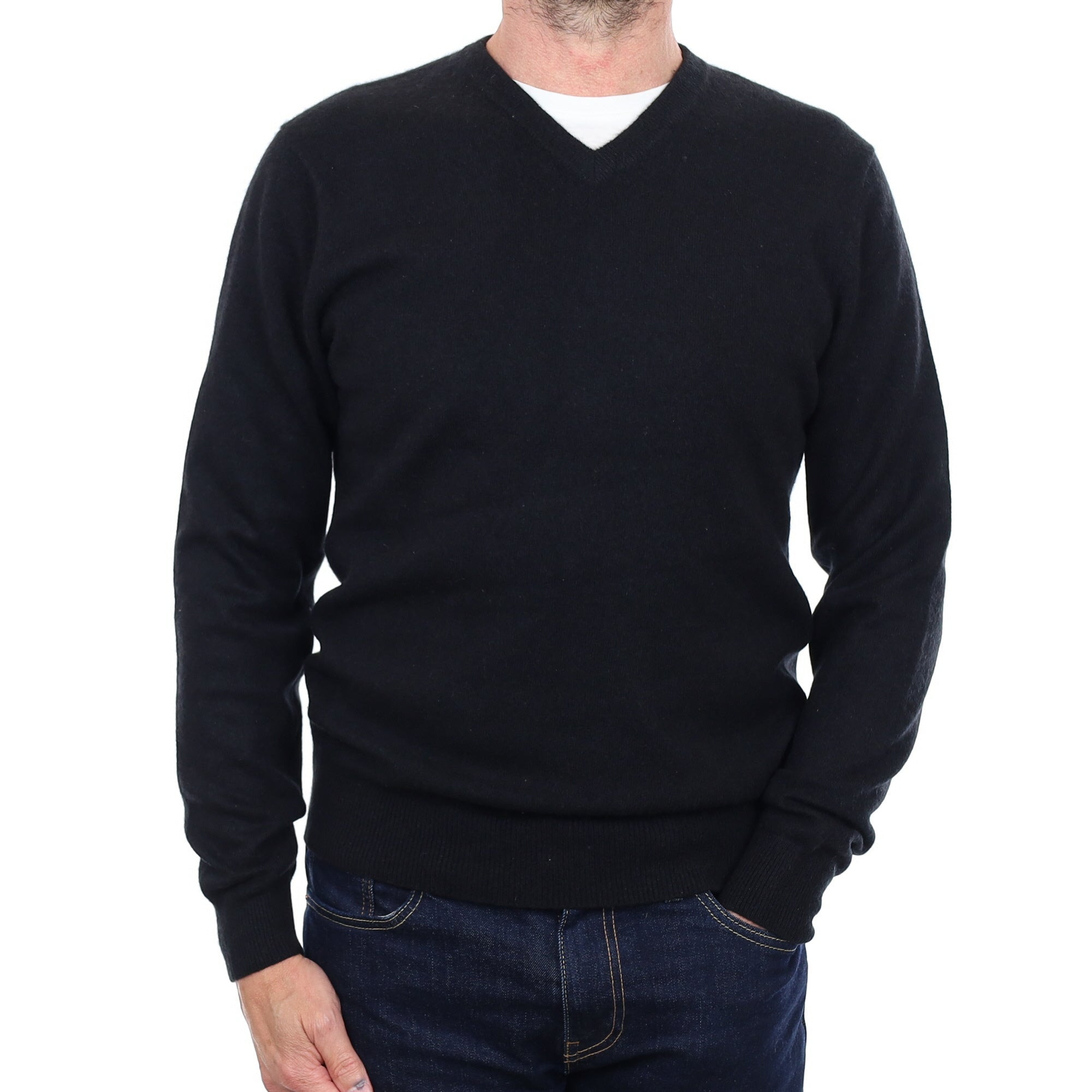 Men's Black Cashmere V Neck Jumper Small