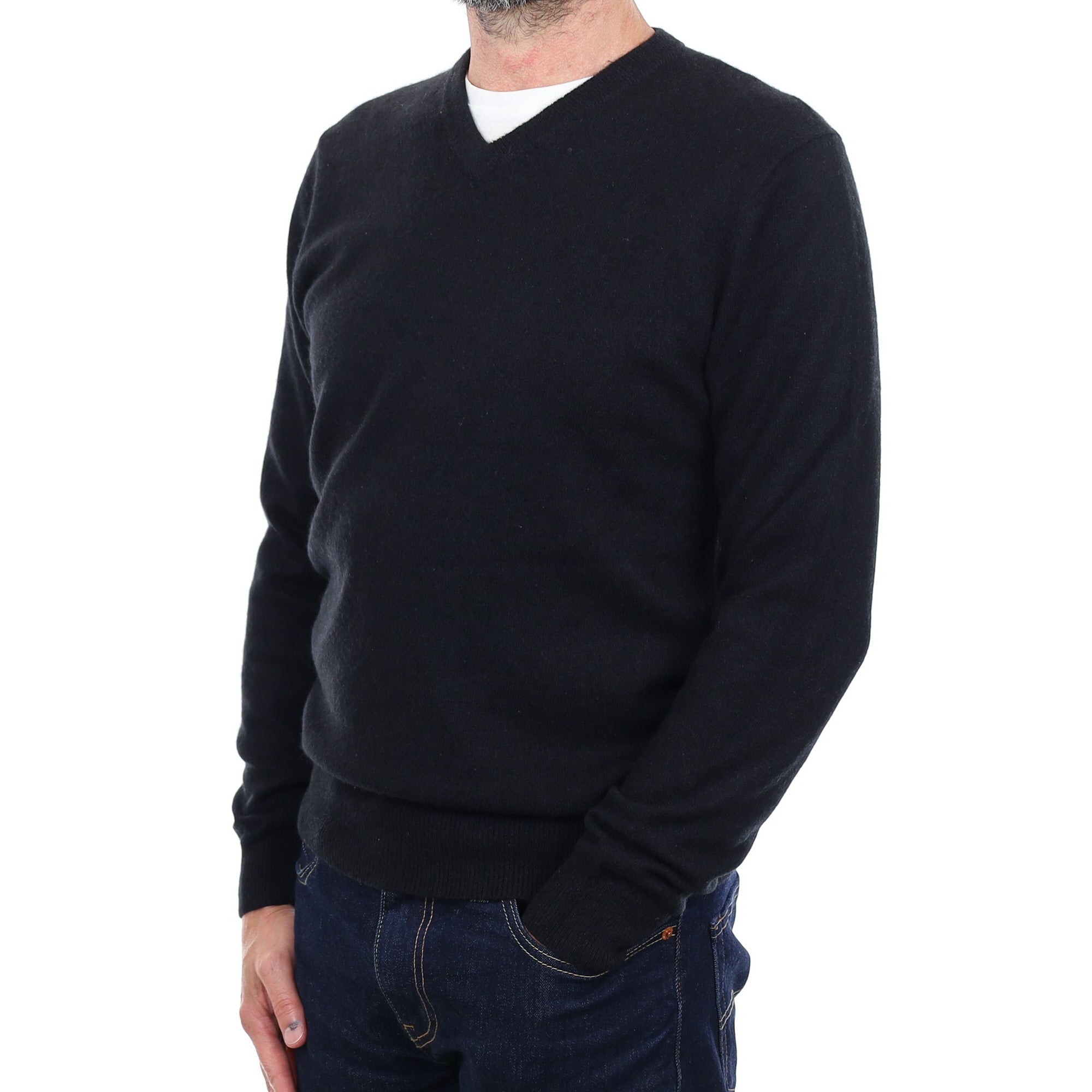 Men's Black Cashmere V Neck Jumper Small