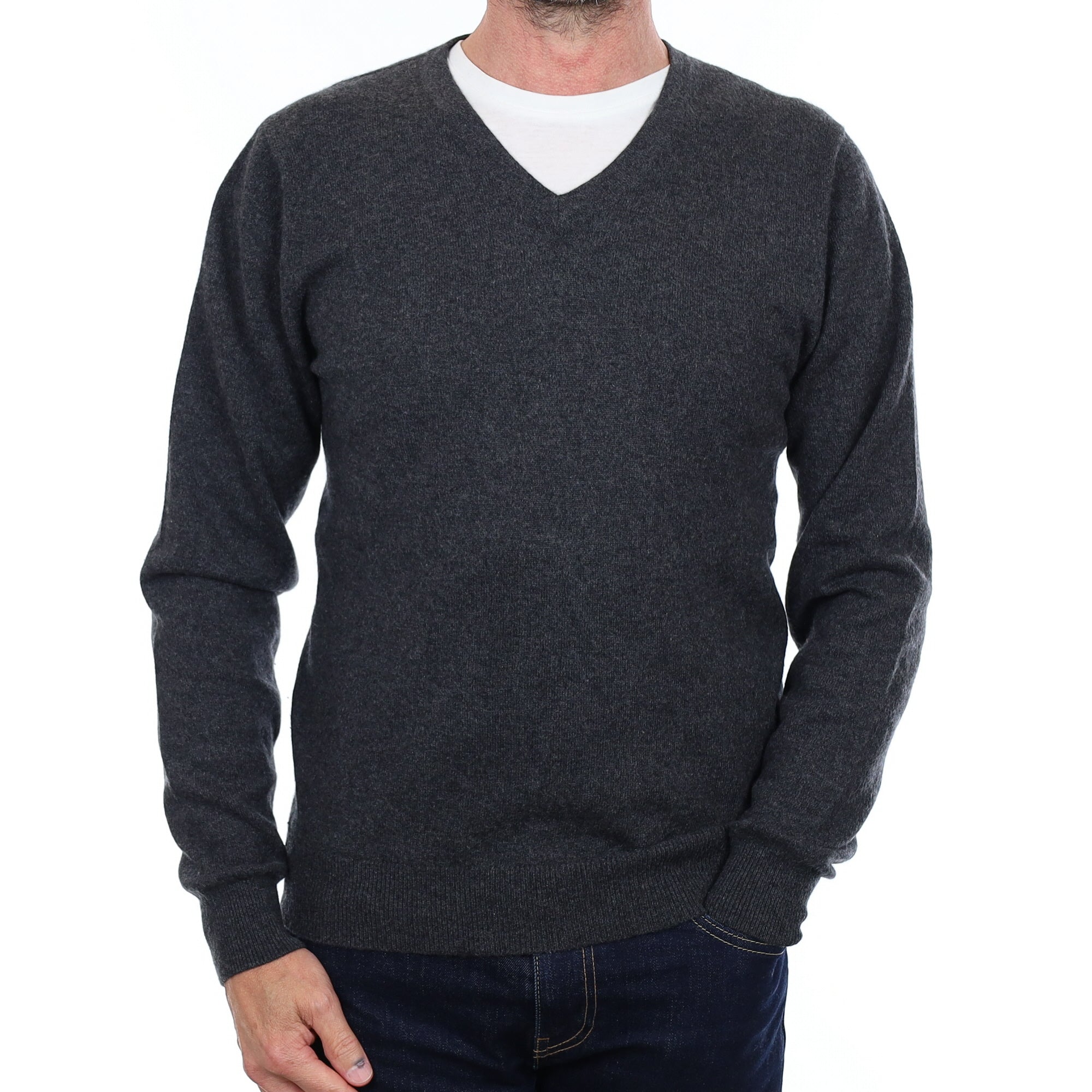 Men's Graphite Grey Cashmere V Neck Jumper Small