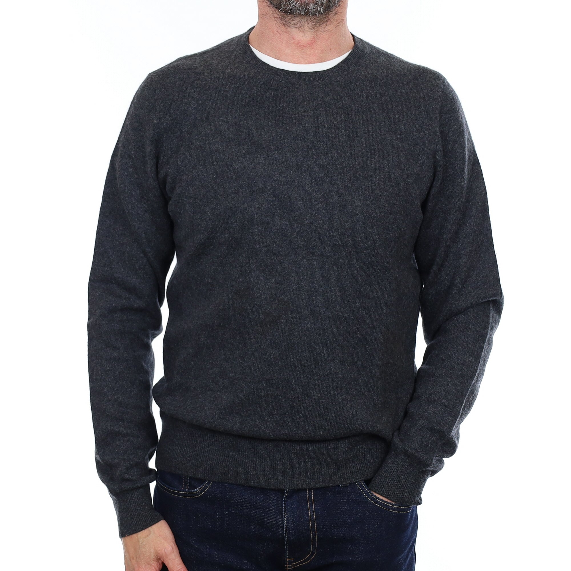 Men's Charcoal Grey Cashmere Crew Neck Jumper Small