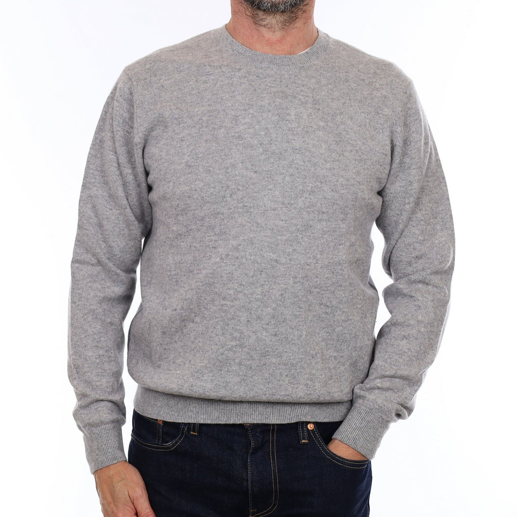Men's Two Tone Grey Cashmere Crew Neck Jumper Small