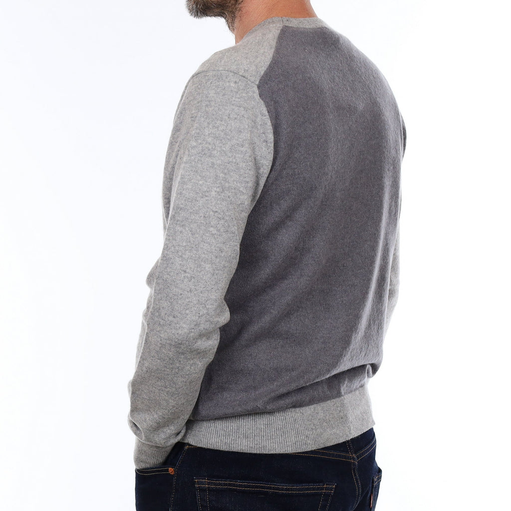 Men's Two Tone Grey Cashmere Crew Neck Jumper Small