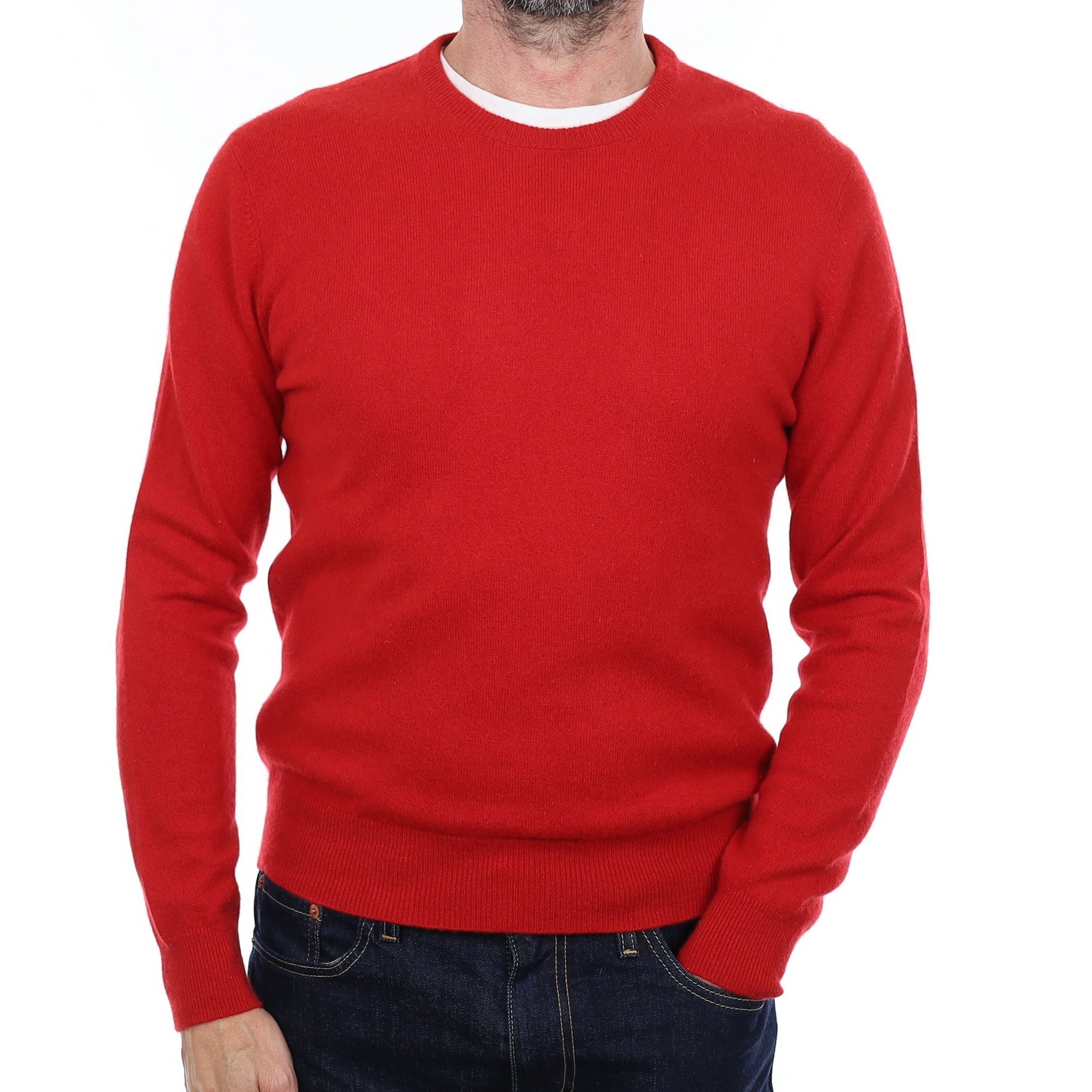 Men's Scarlet Red Cashmere Crew Neck Jumper Small