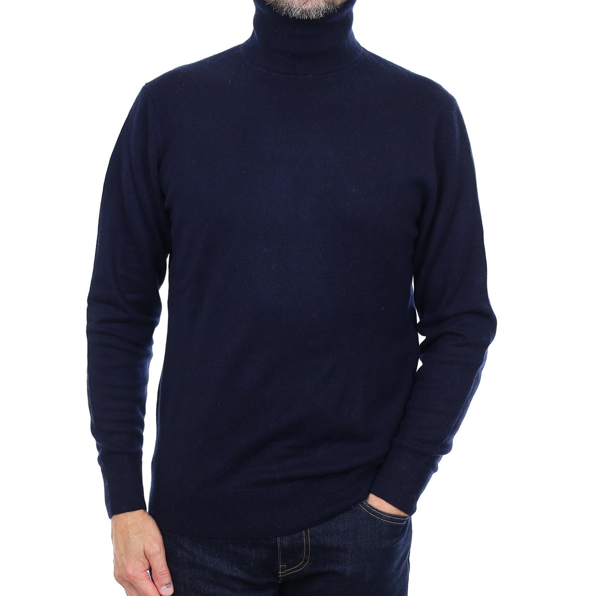 Men's Navy Blue Cashmere Polo Neck Jumper Small