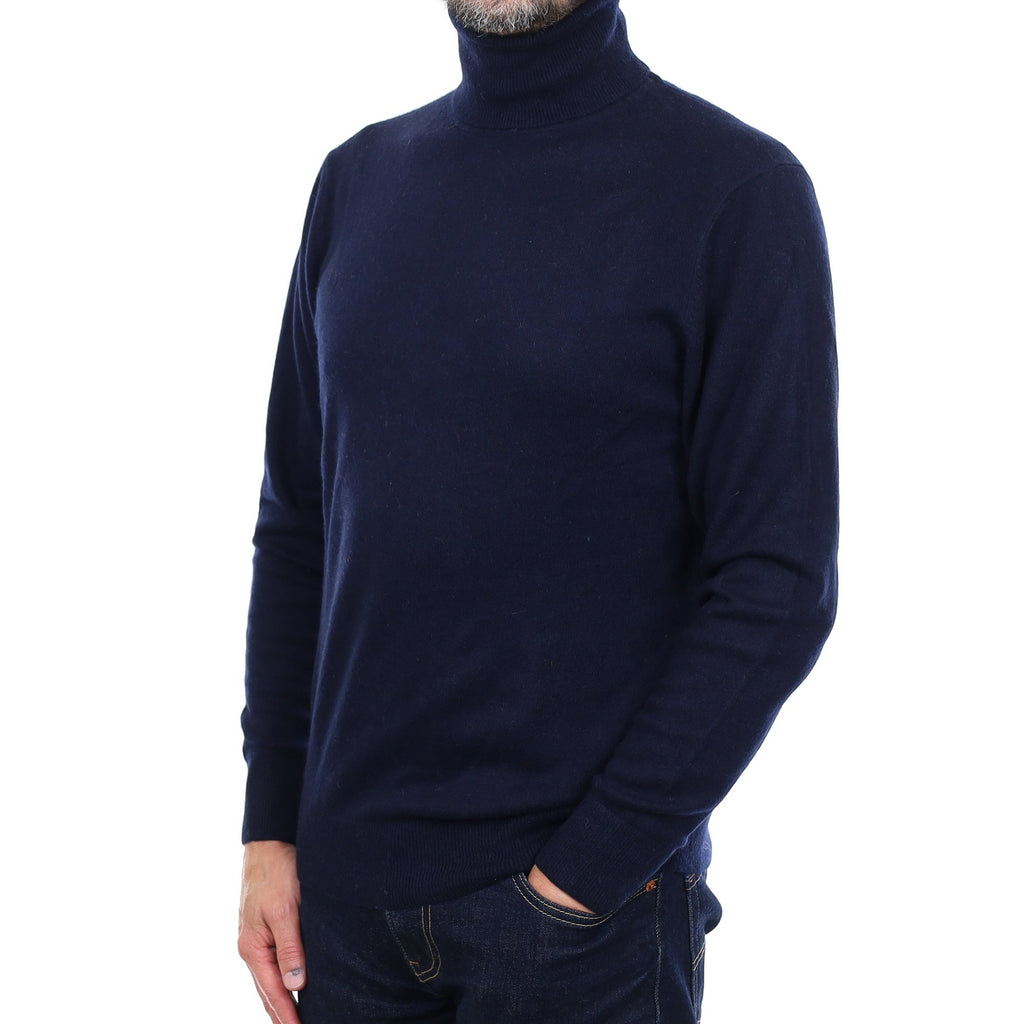 Men's Navy Blue Cashmere Polo Neck Jumper Small