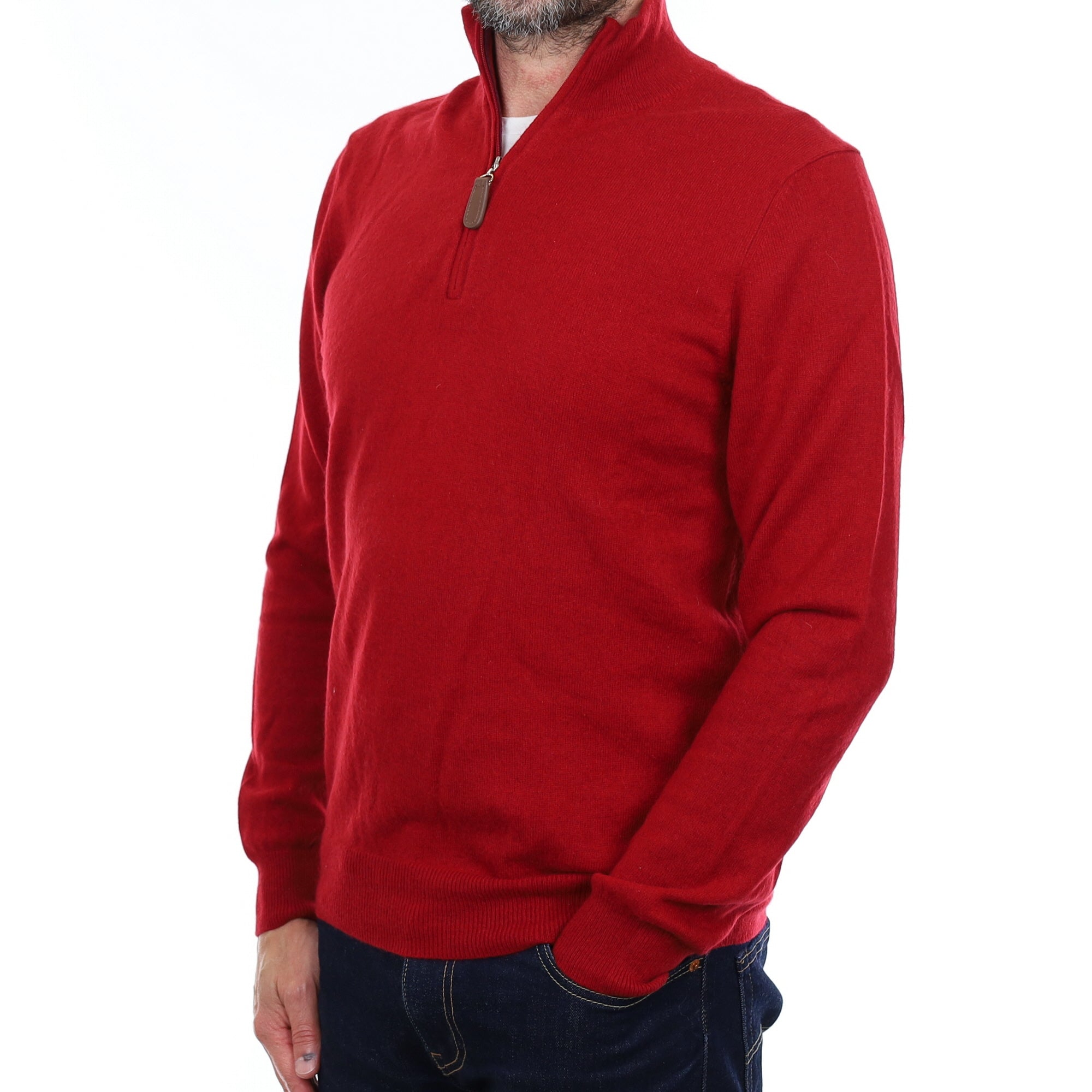 Men's Crimson Red Cashmere 1/4 Zip Jumper Small