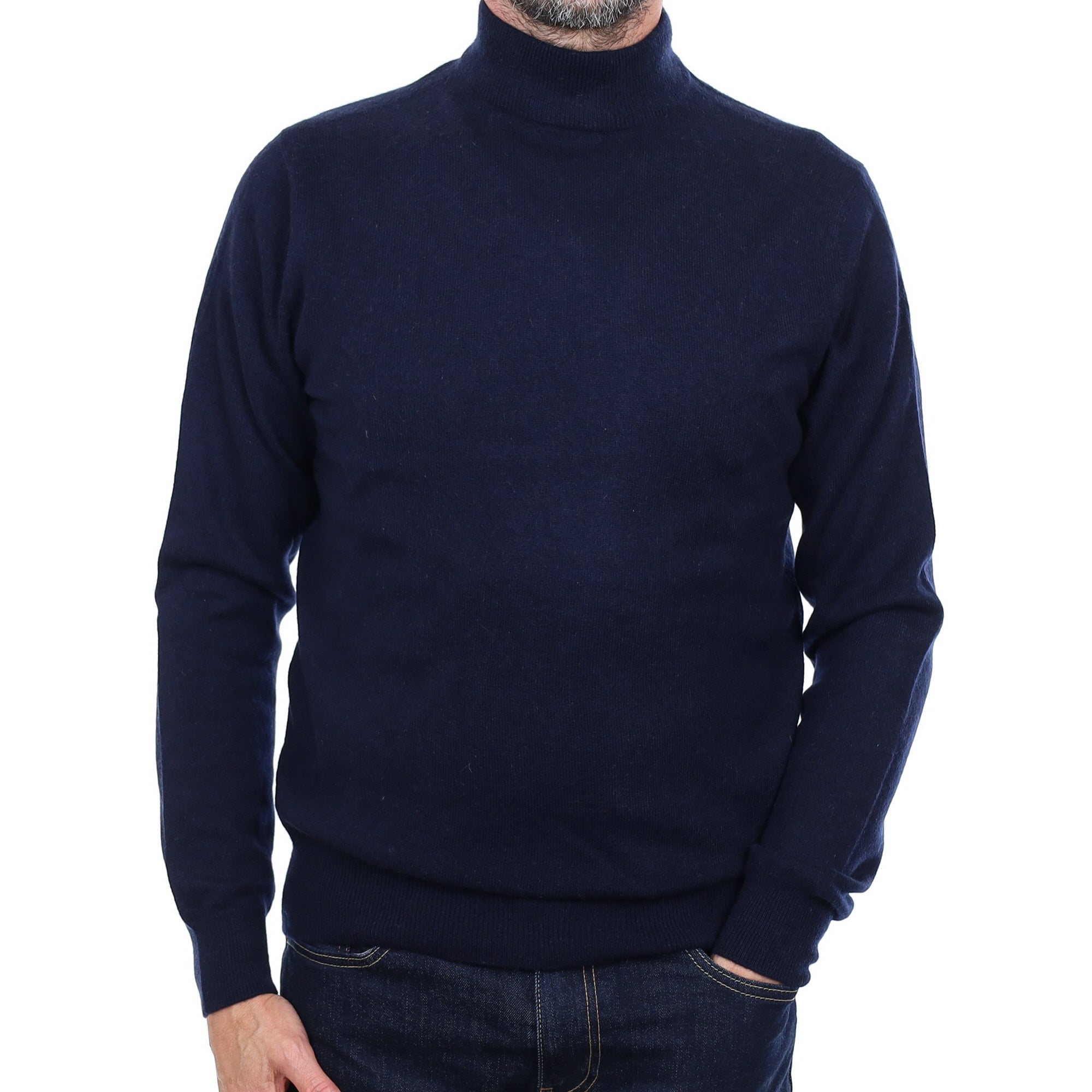 Men's Navy Blue Cashmere Turtle Neck Jumper Small
