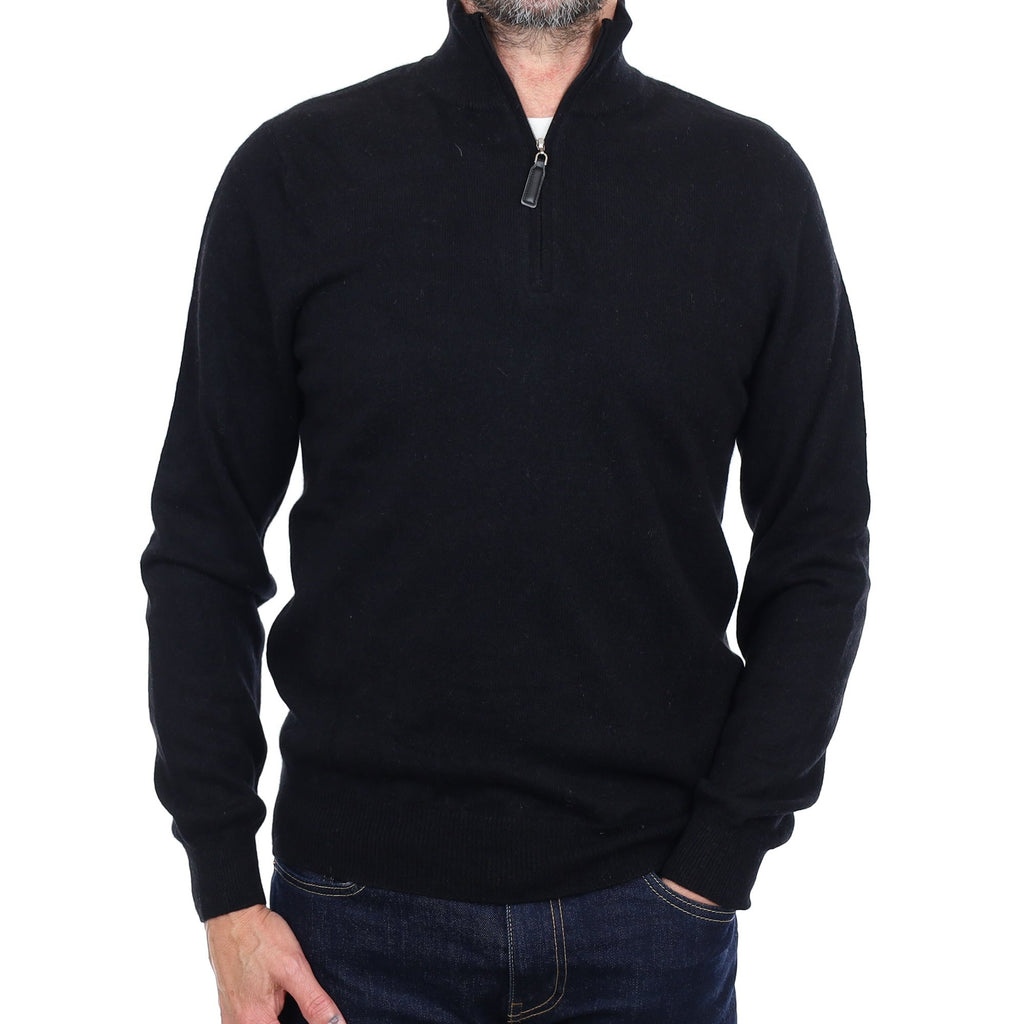 Men's Black Cashmere 1/4 Zip Jumper Small