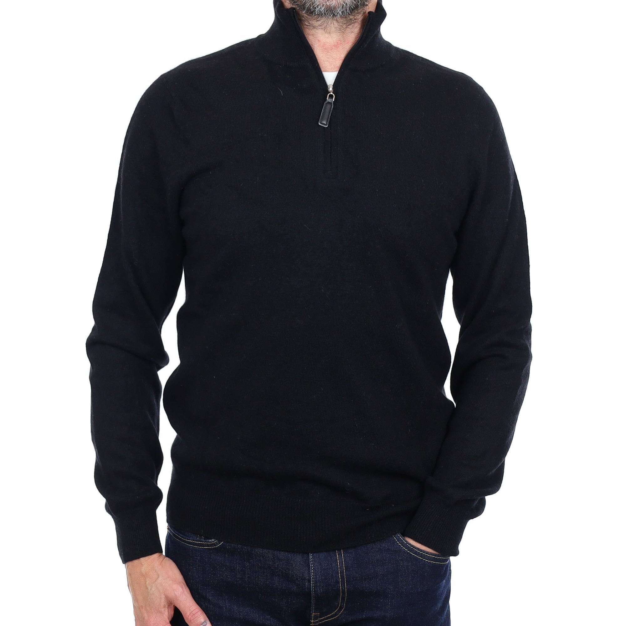 Men's Black Cashmere 1/4 Zip Jumper Small