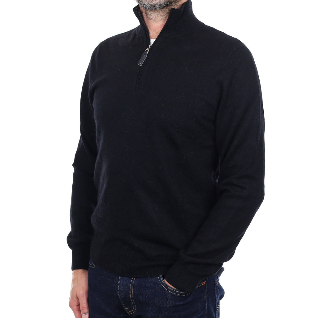 Men's Black Cashmere 1/4 Zip Jumper Small