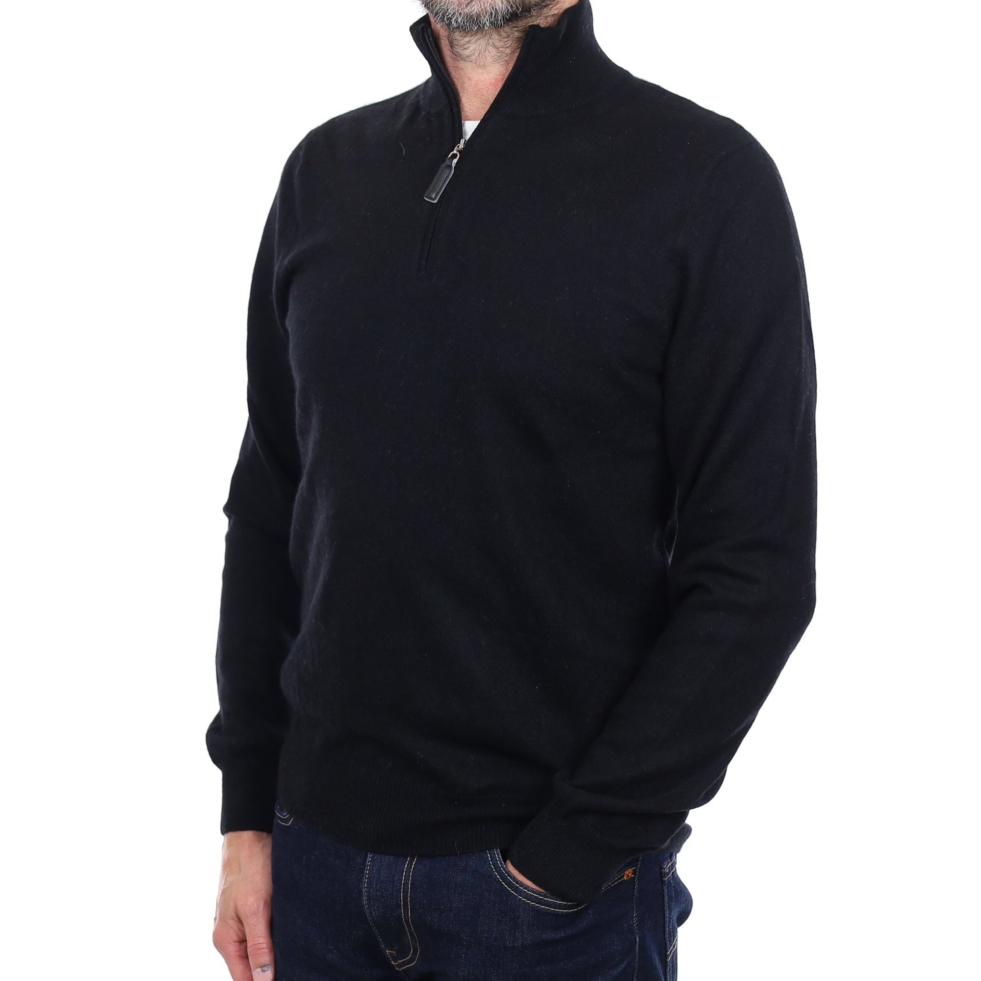 Men's Black Cashmere 1/4 Zip Jumper Small