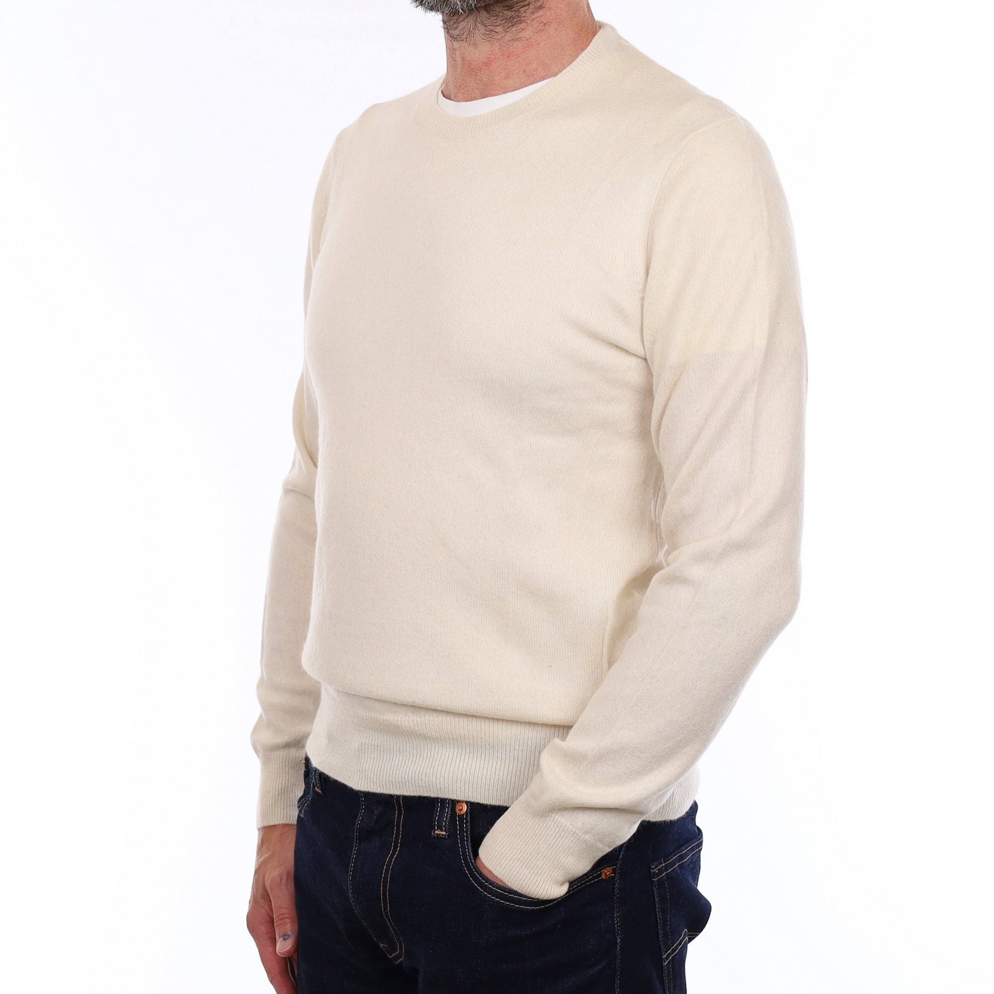 Men's Cream Cashmere Crew Neck Jumper Small