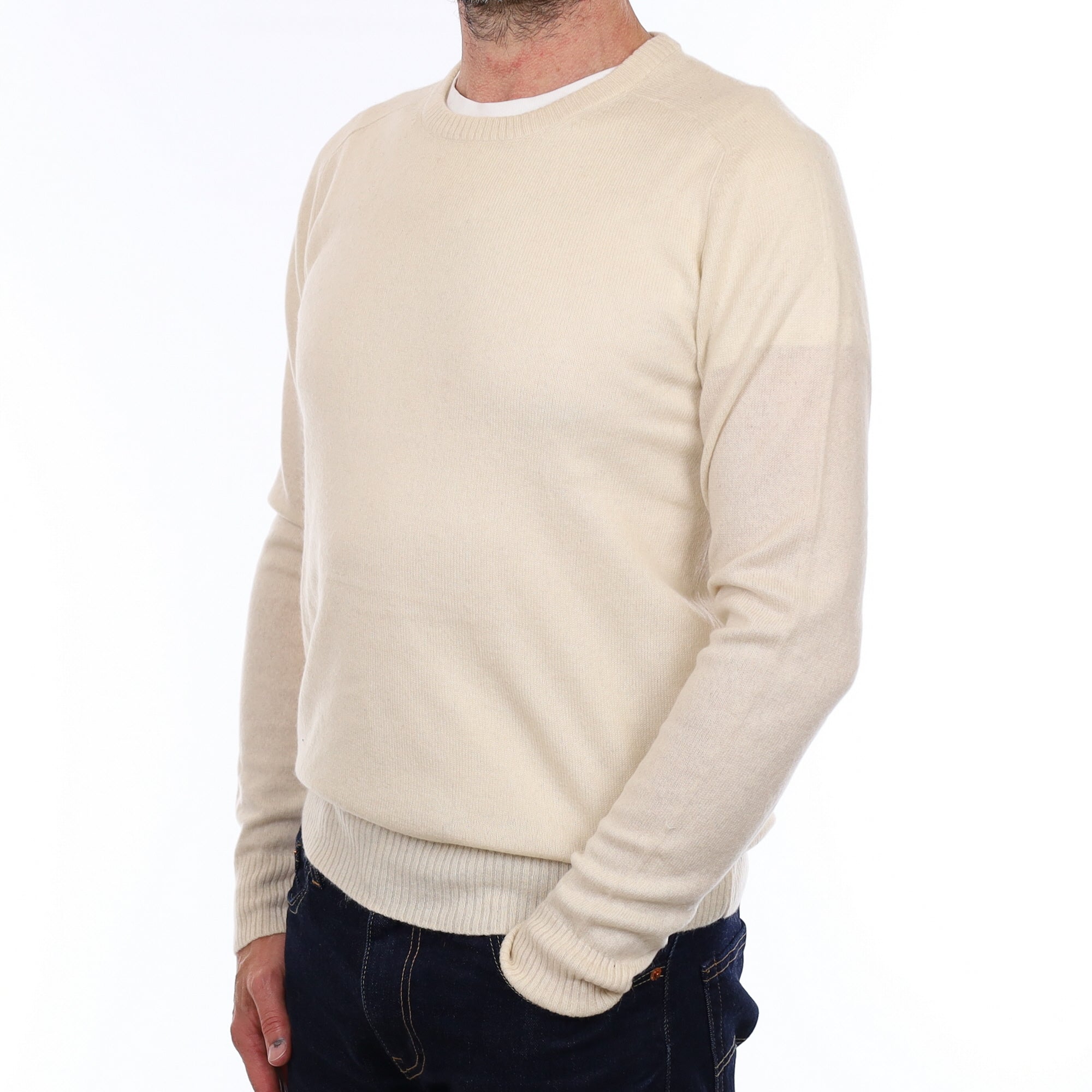 Men's Ivory Cashmere Crew Neck Jumper Small