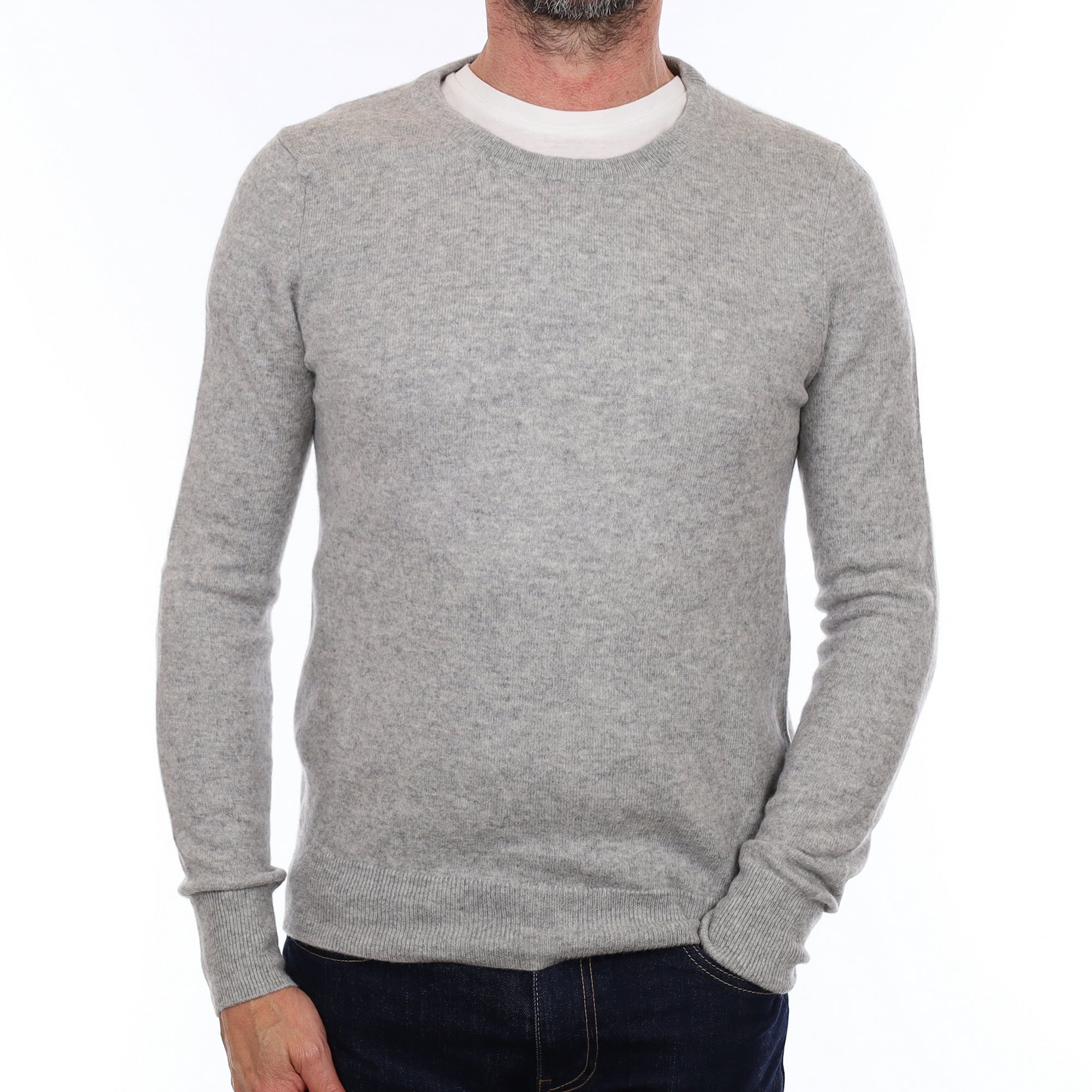 Men's Smoke Grey Cashmere Crew Neck Jumper Small