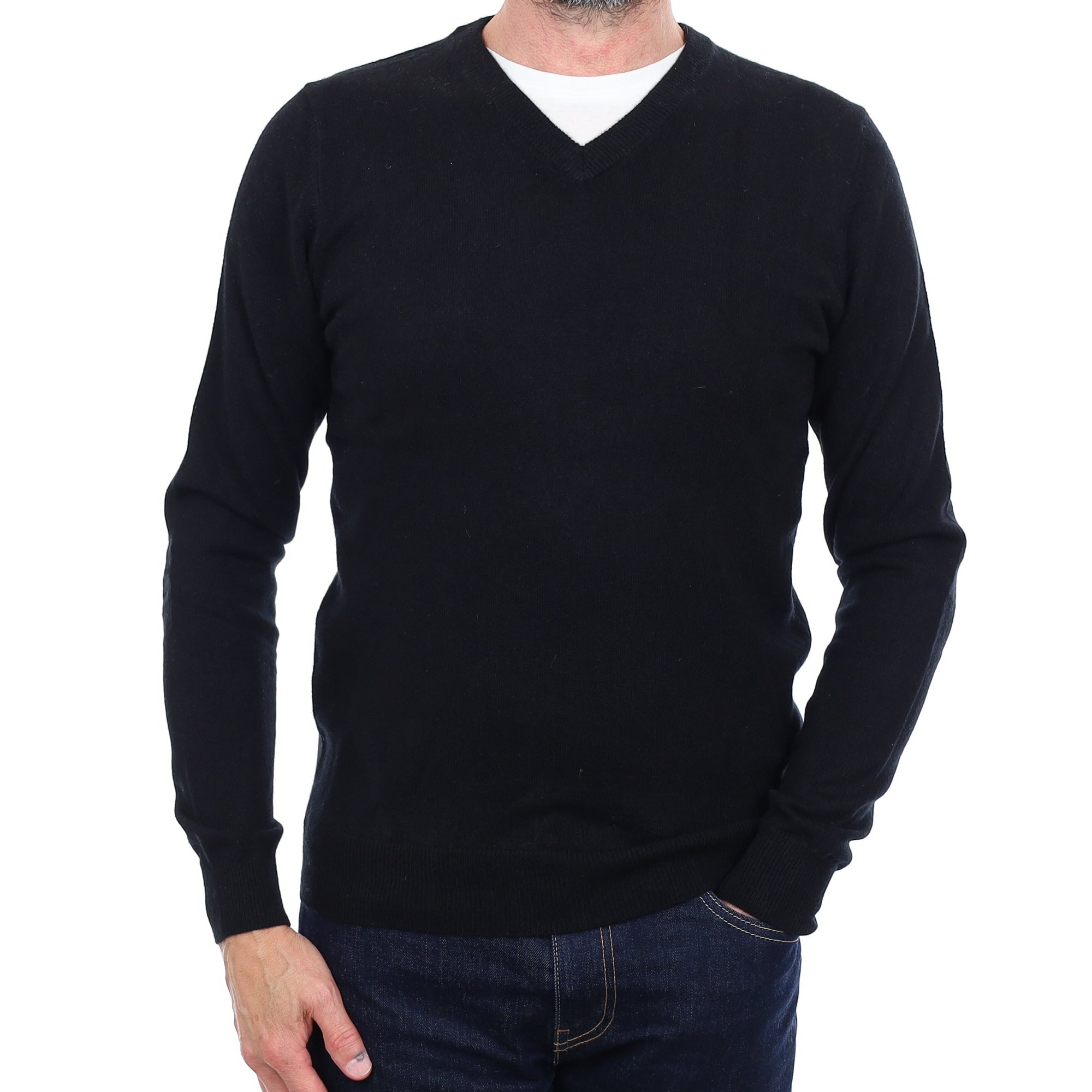 Men's Black Cashmere V Neck Jumper Small