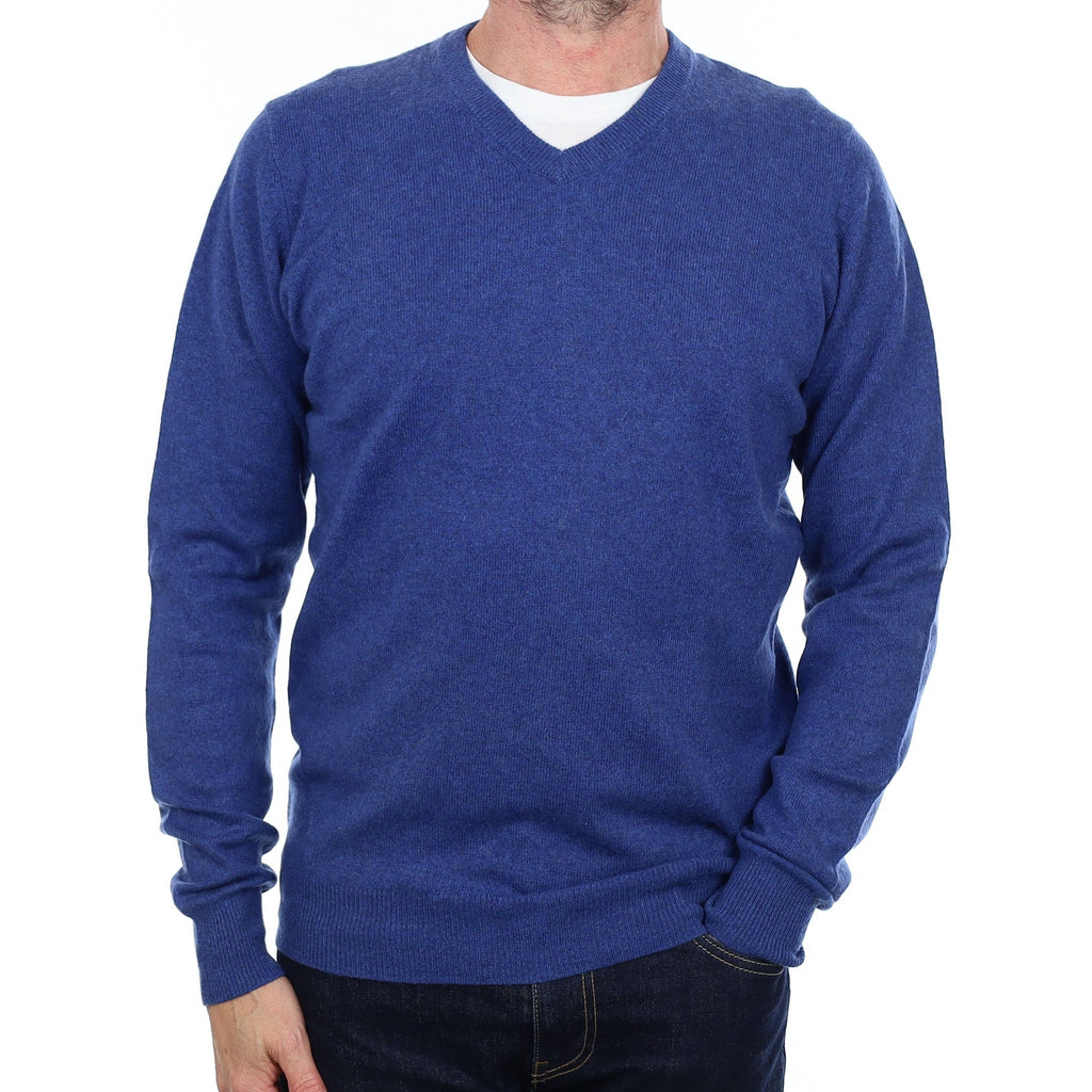Men's Ink Blue Cashmere V Neck Jumper Small