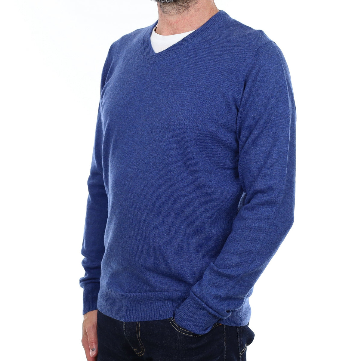 Men's Ink Blue Cashmere V Neck Jumper Small