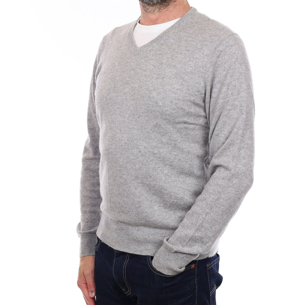 Men's Smoke Grey Cashmere V Neck Jumper Extra Small