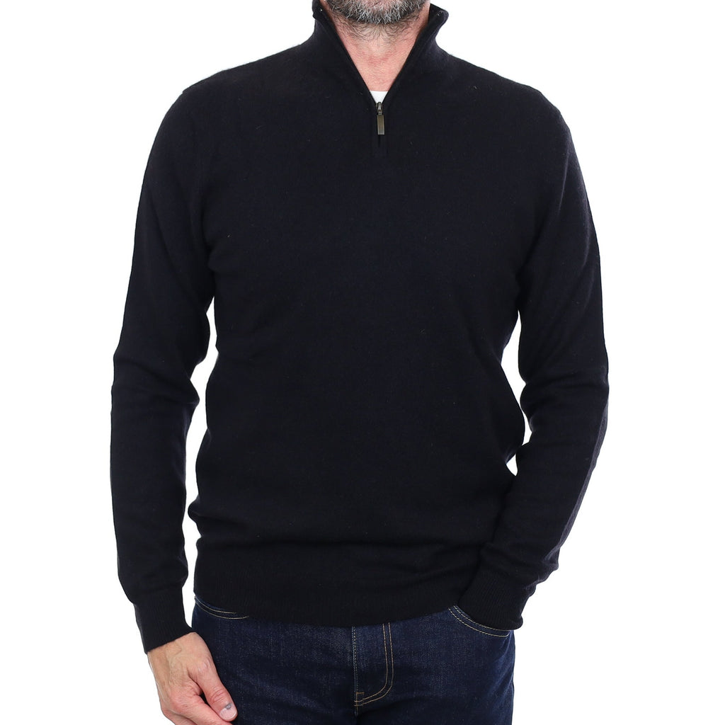 Men's Black Cashmere 1/4 Zip Jumper Small