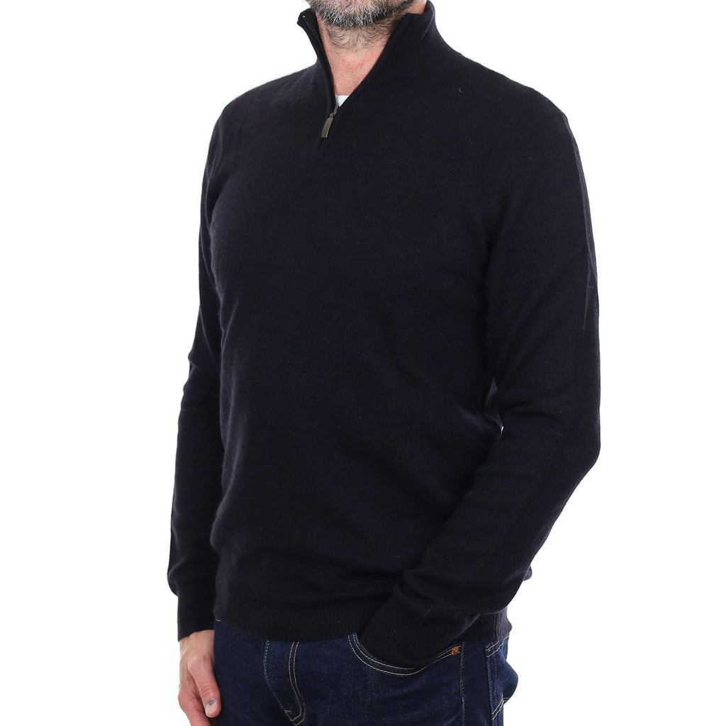 Men's Black Cashmere 1/4 Zip Jumper Small