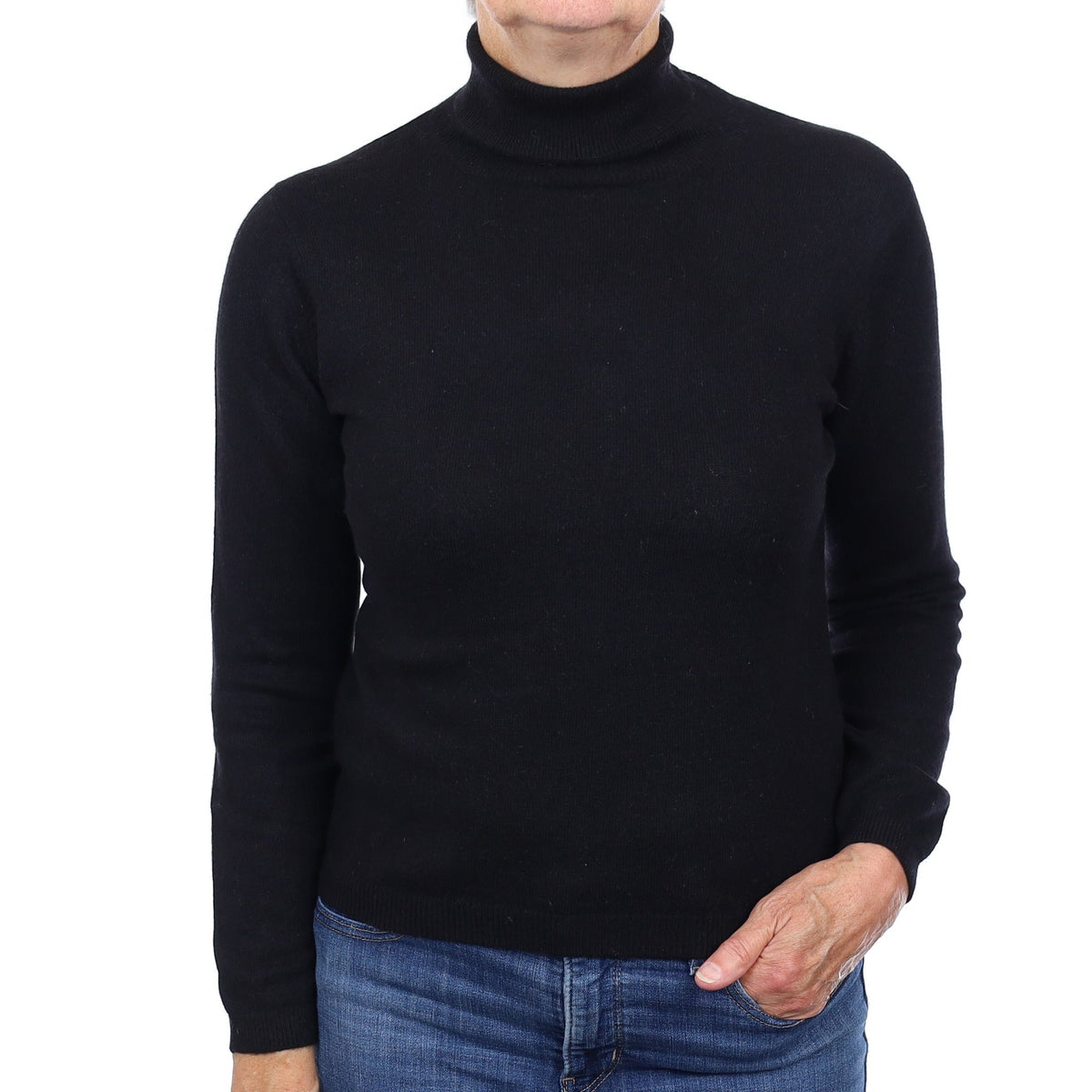 Black Cashmere Polo Neck Jumper Medium
