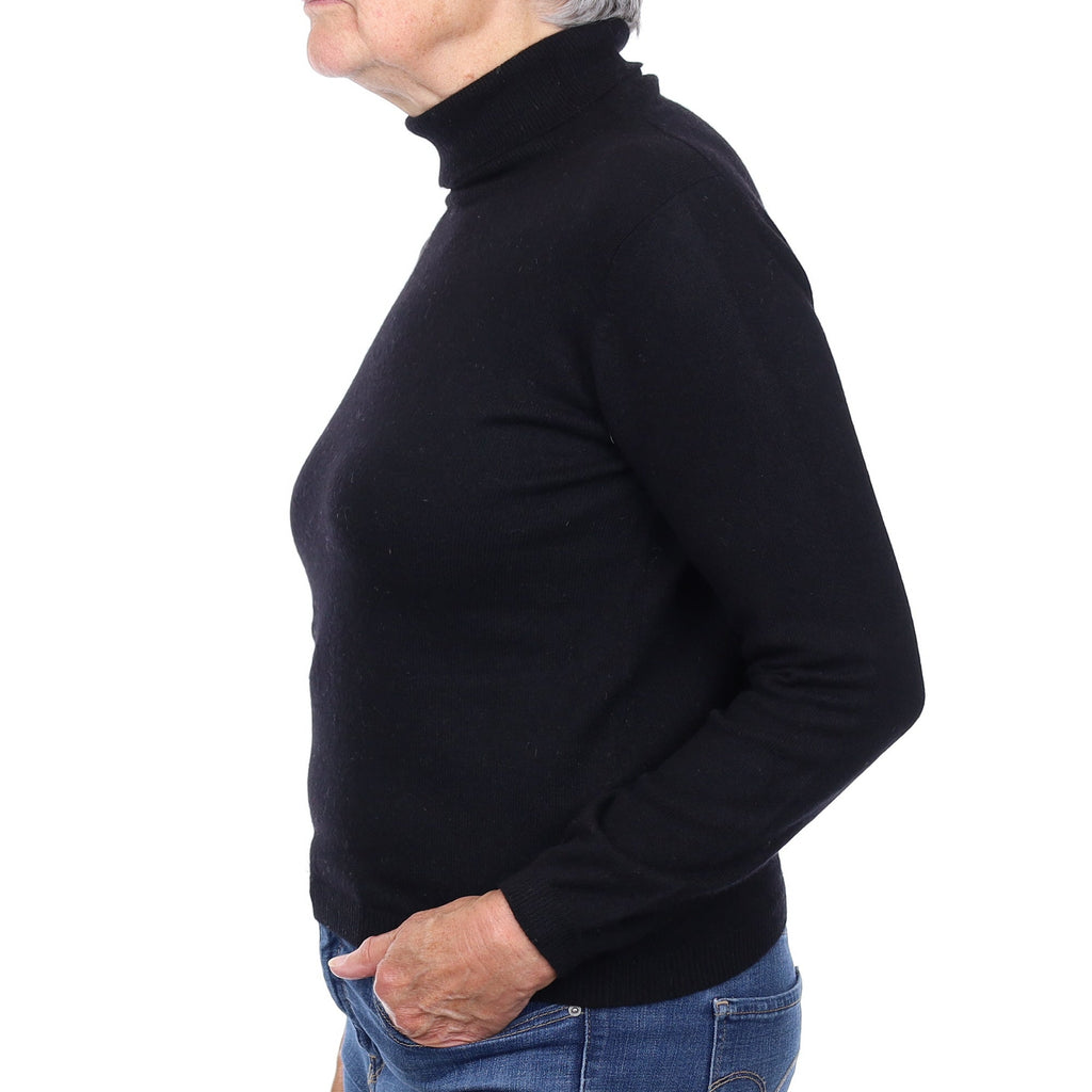 Black Cashmere Polo Neck Jumper Medium