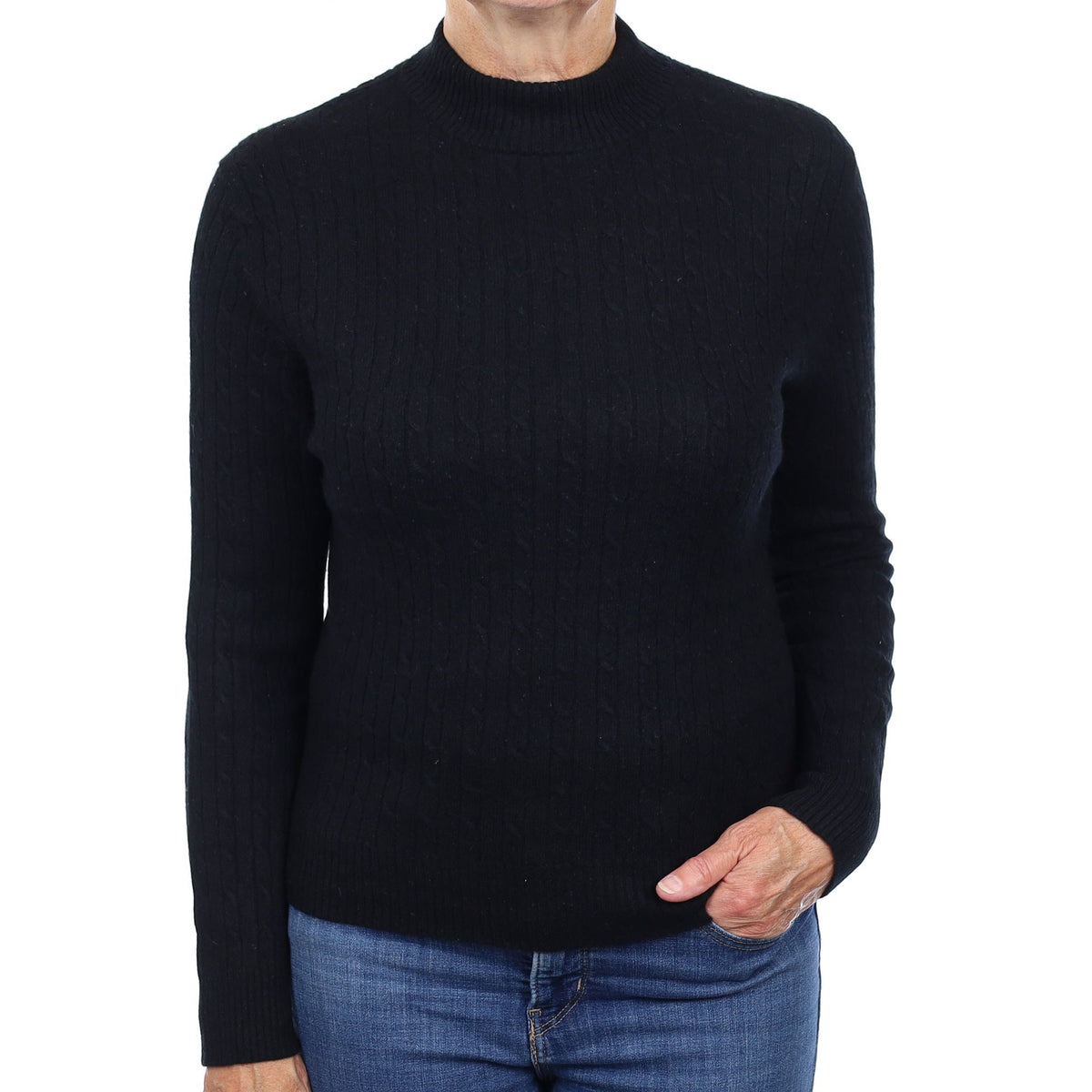 Black Cable Cashmere Turtleneck Jumper Medium
