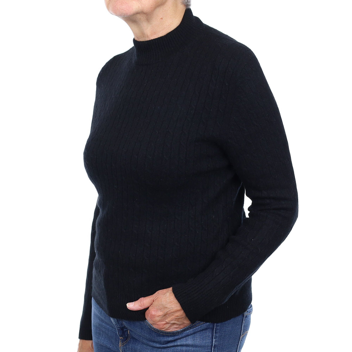 Black Cable Cashmere Turtleneck Jumper Medium