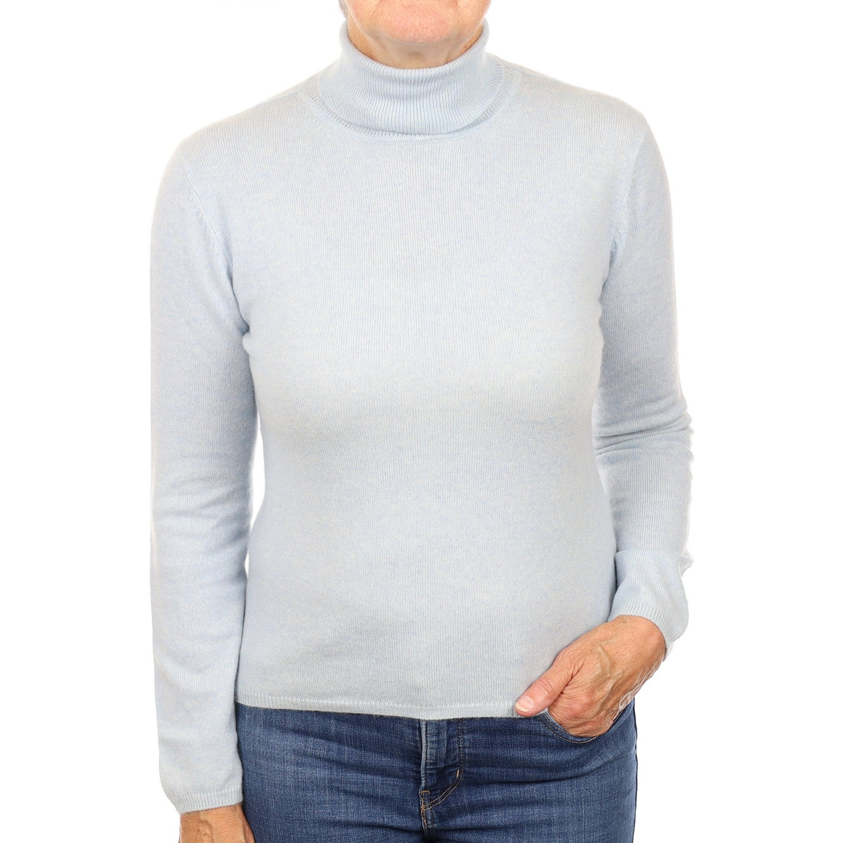 Ice Blue Cashmere Polo Neck Jumper Medium