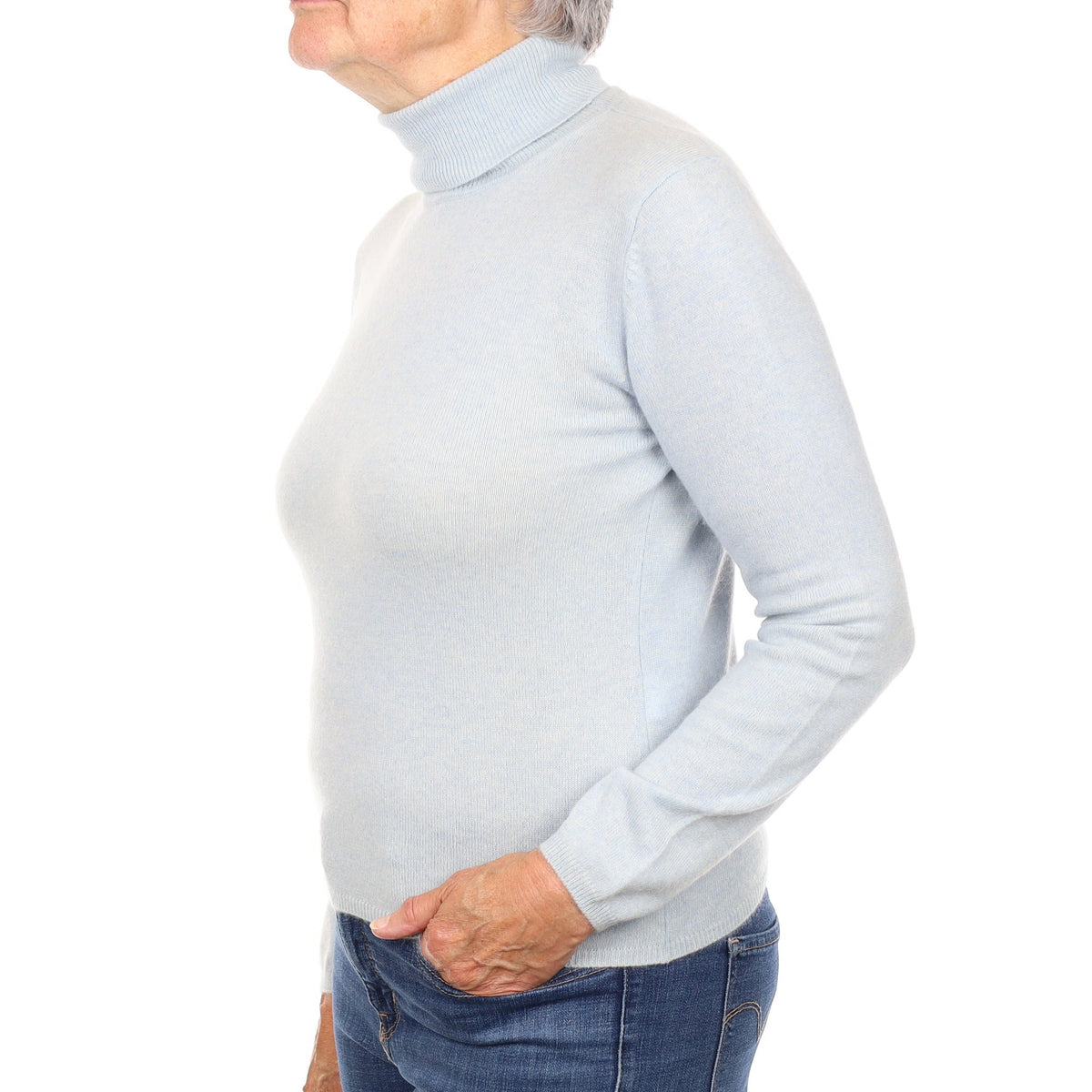 Ice Blue Cashmere Polo Neck Jumper Medium