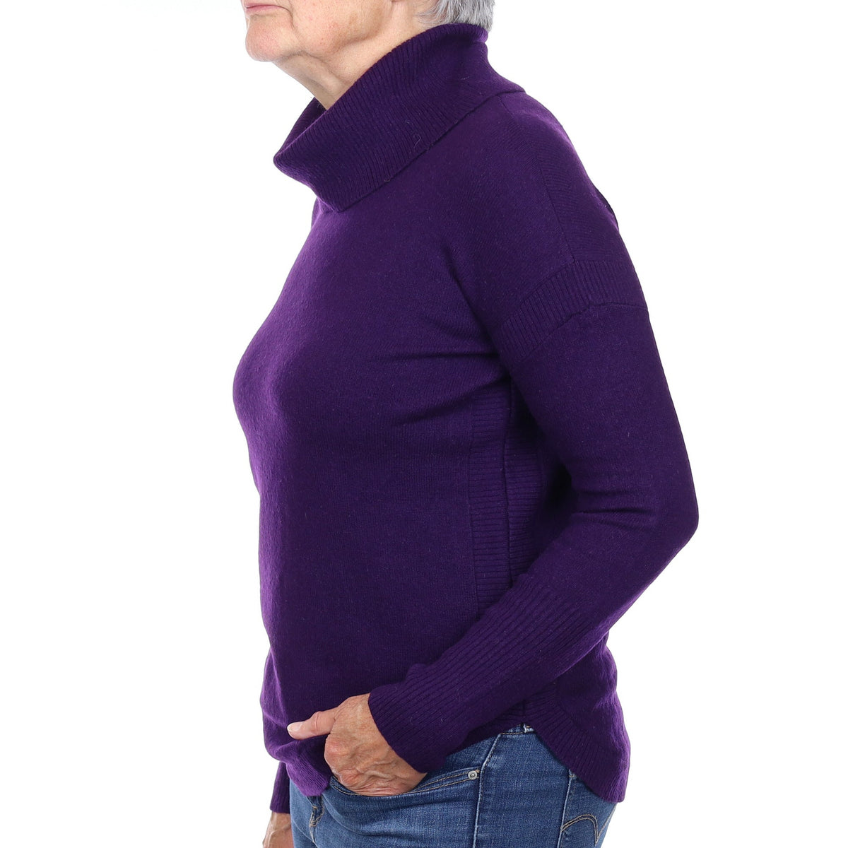 Shadow Purple Cashmere Scooped Hem Cowl Neck Neck Jumper Medium