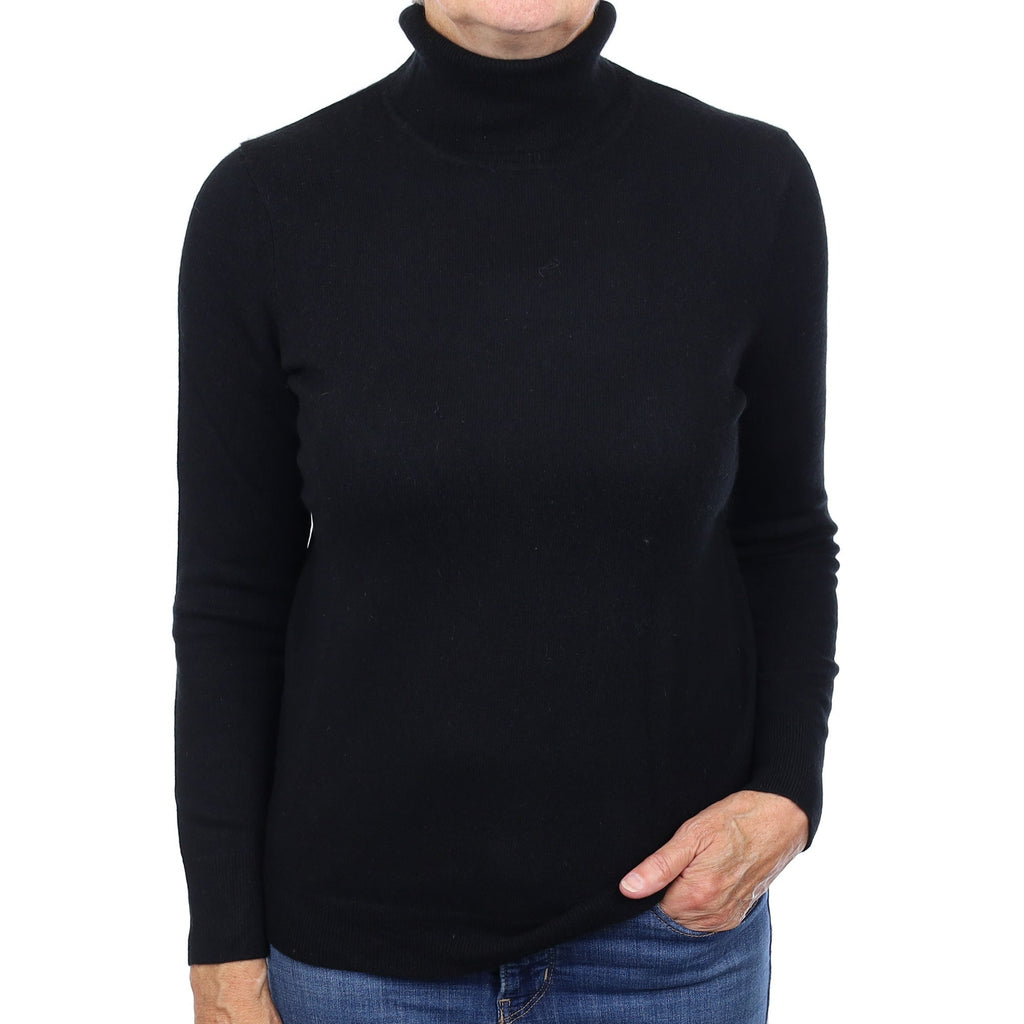 Black Cashmere Polo Neck Jumper Medium