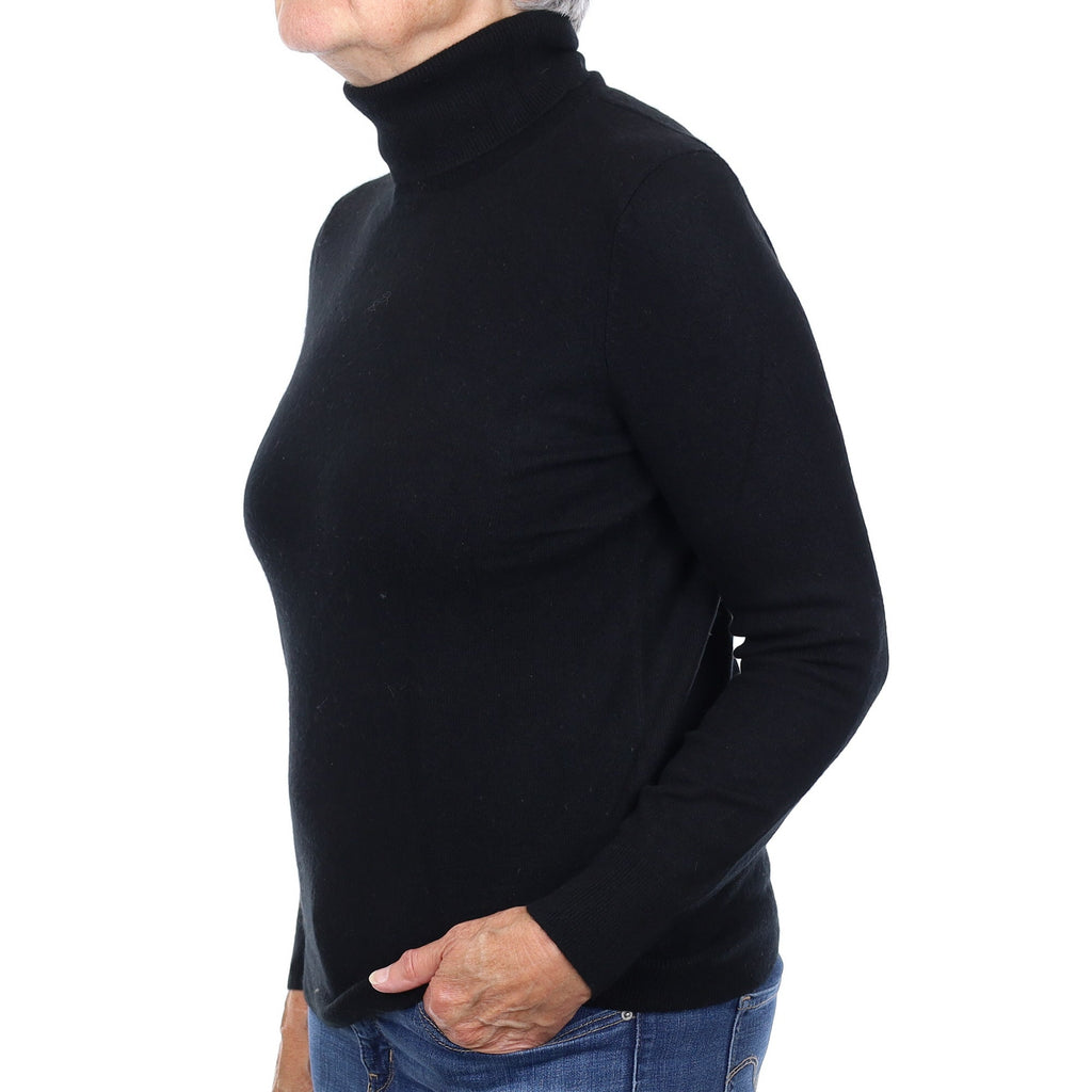 Black Cashmere Polo Neck Jumper Medium